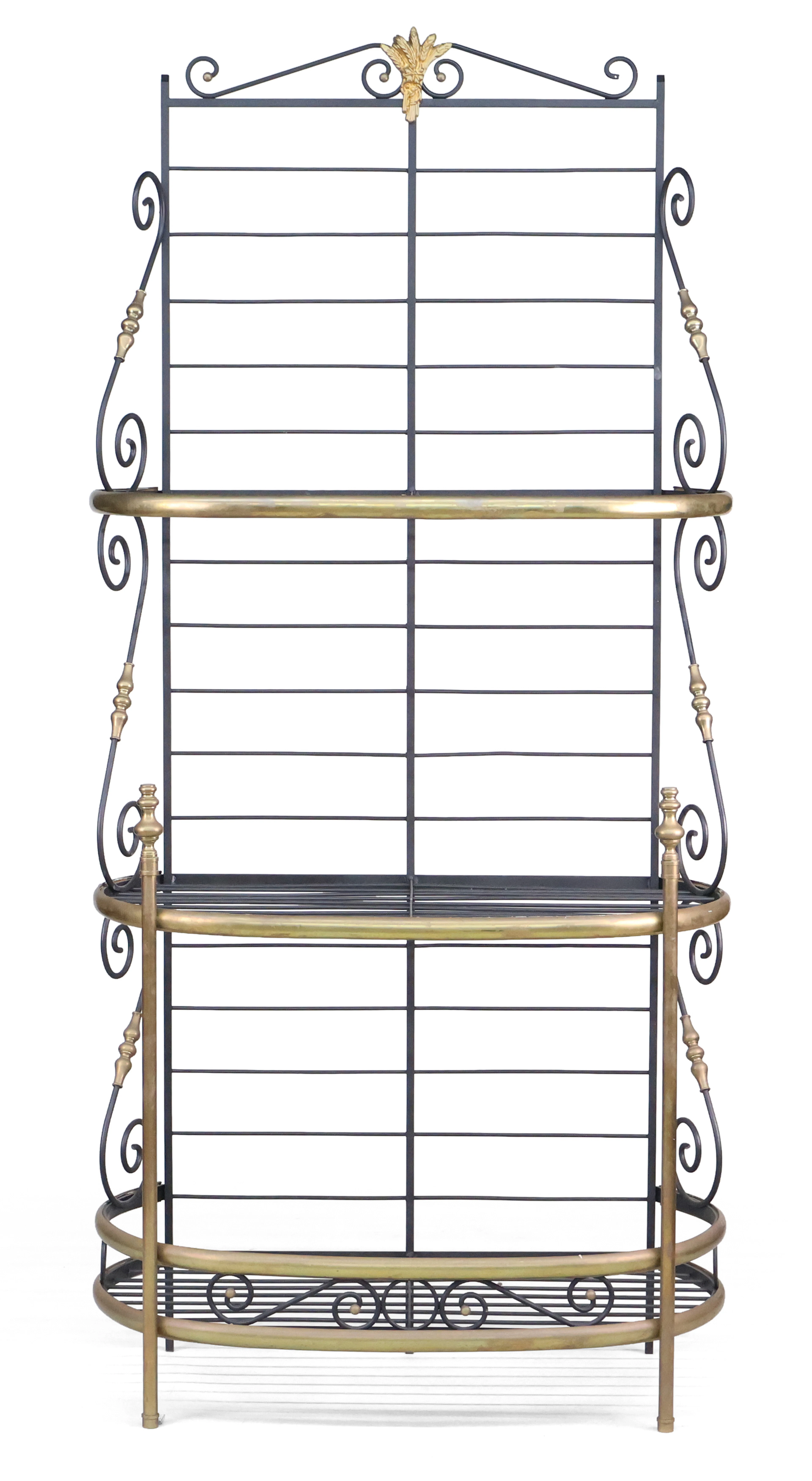 French Brass and Black Painted Metal Baker's Rack