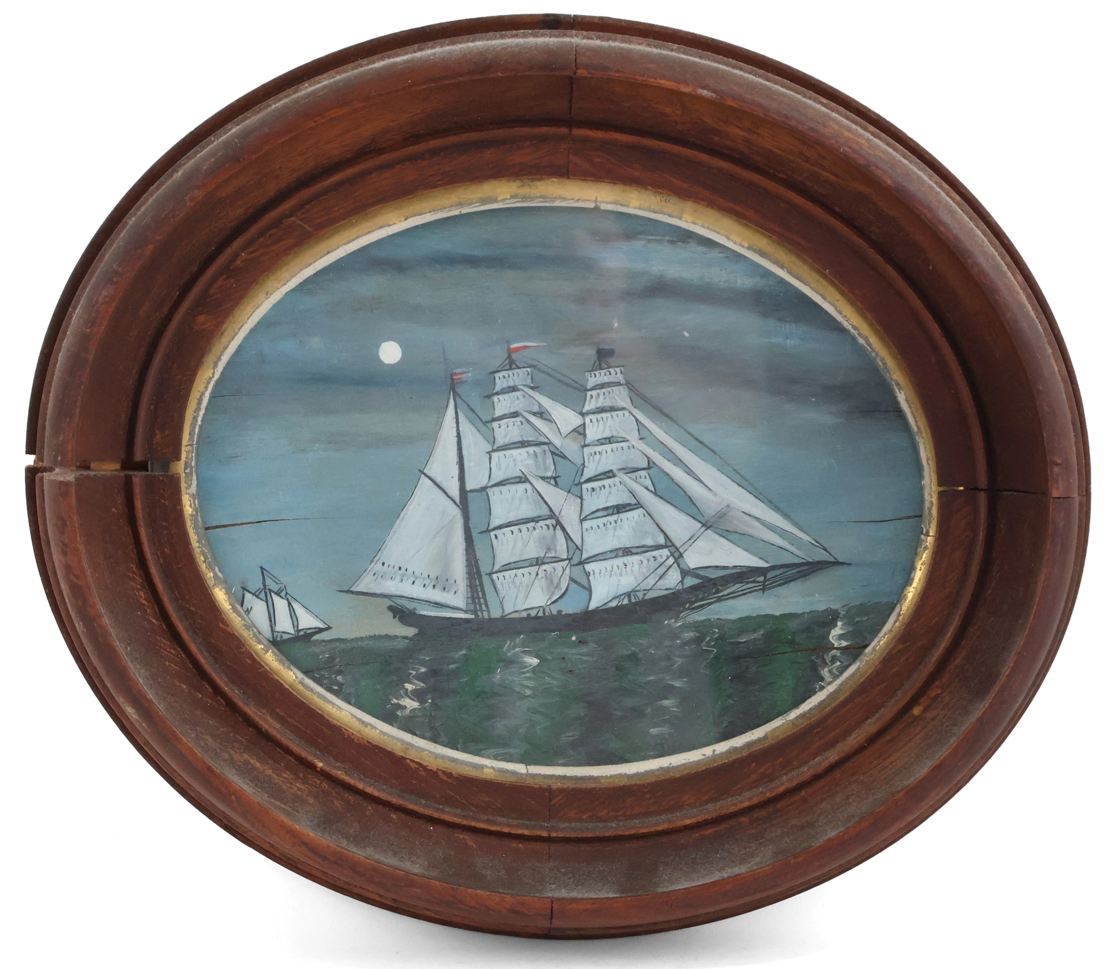 Moonlit Sky with Sailing Vessel, Gouache on Board
