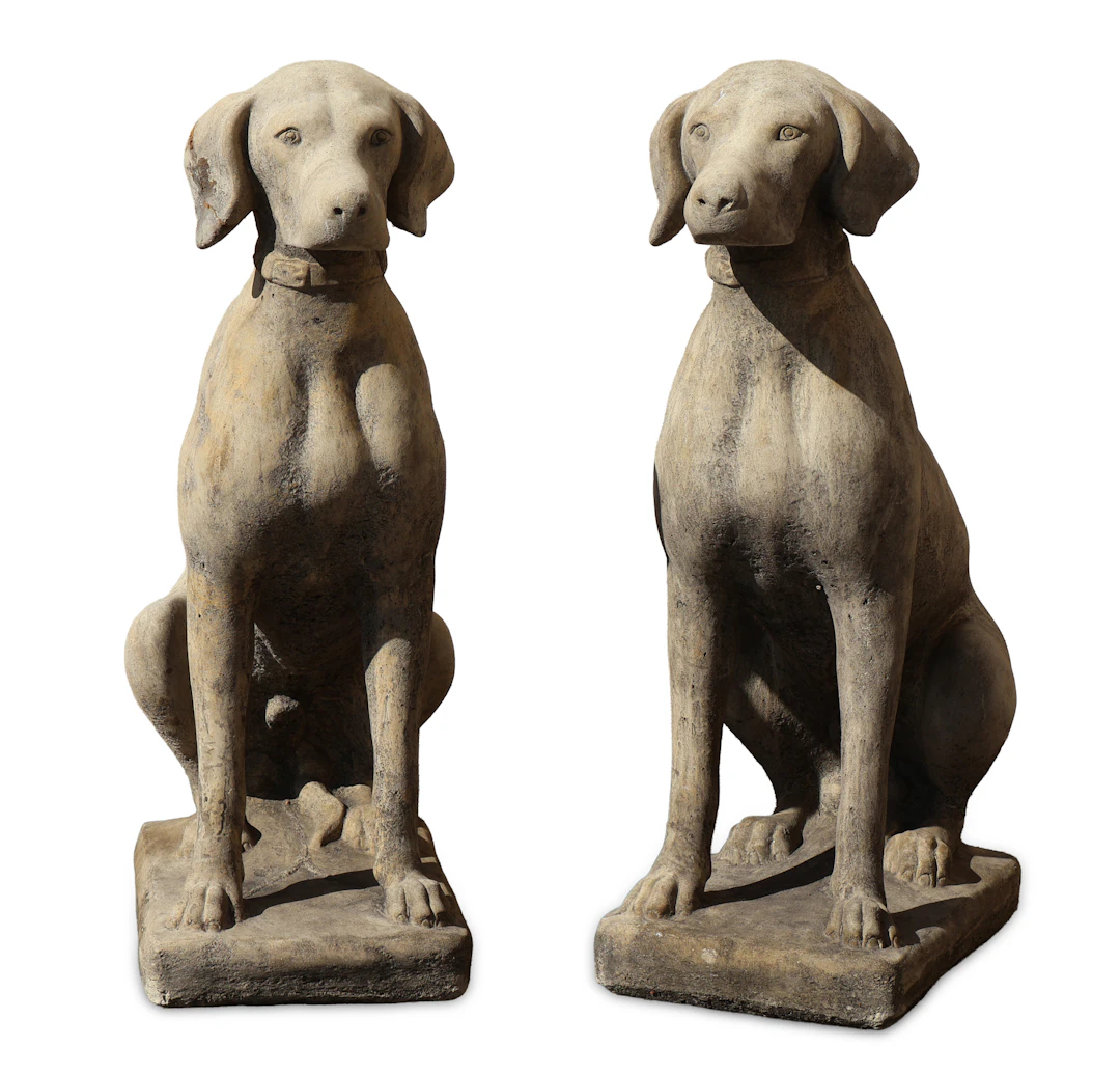 Pair of Cast Stone Seated Dogs