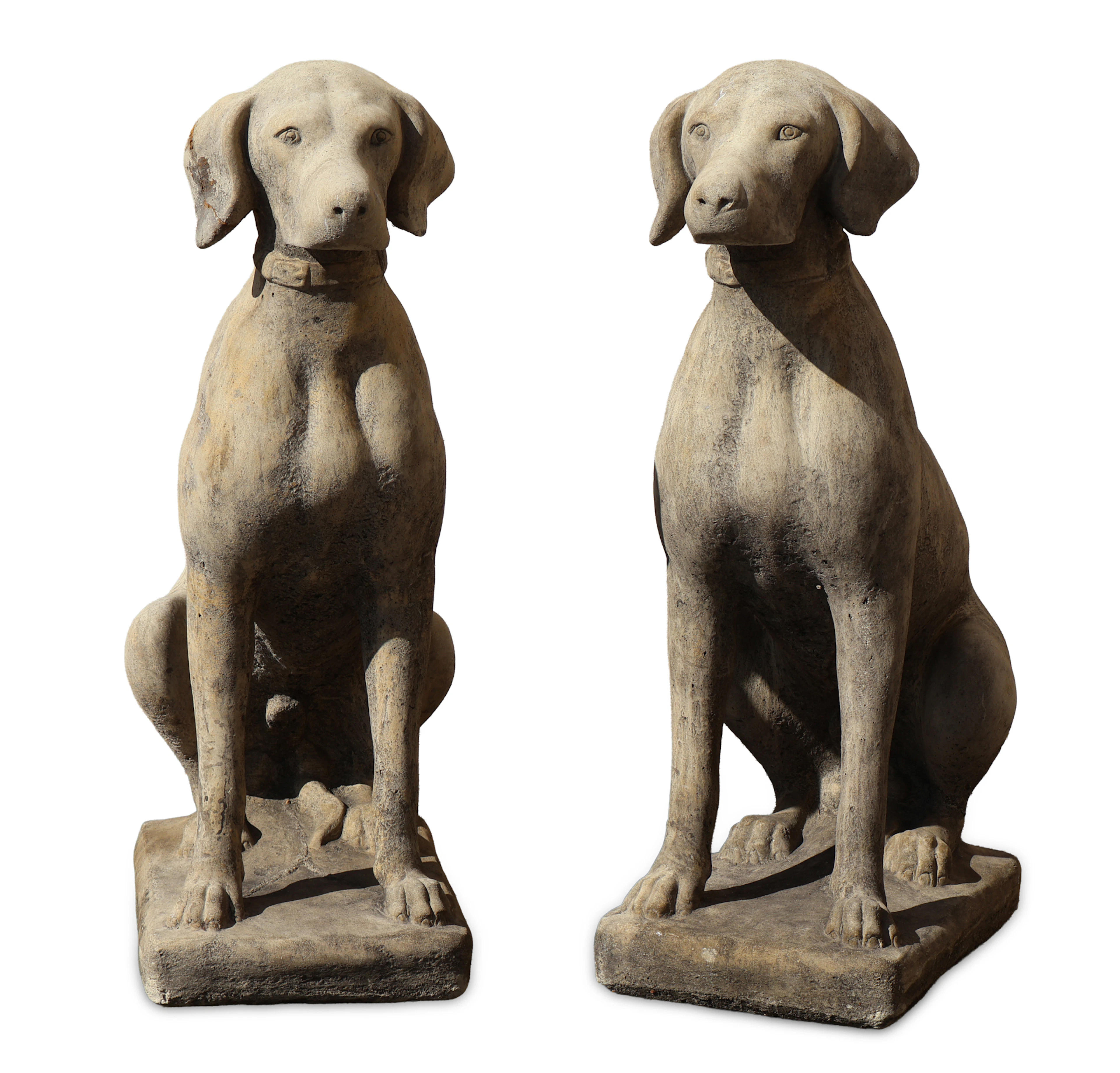 Pair of Cast Stone Seated Dogs