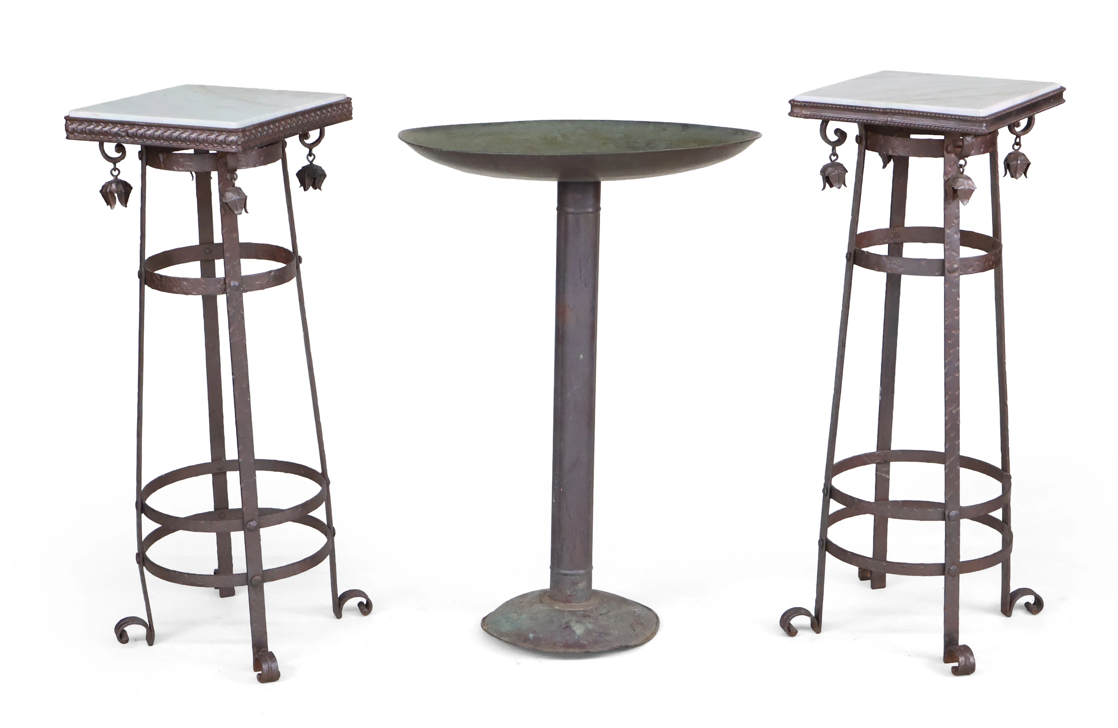 Pair of Cast-Iron and Marble Top Plant Stands