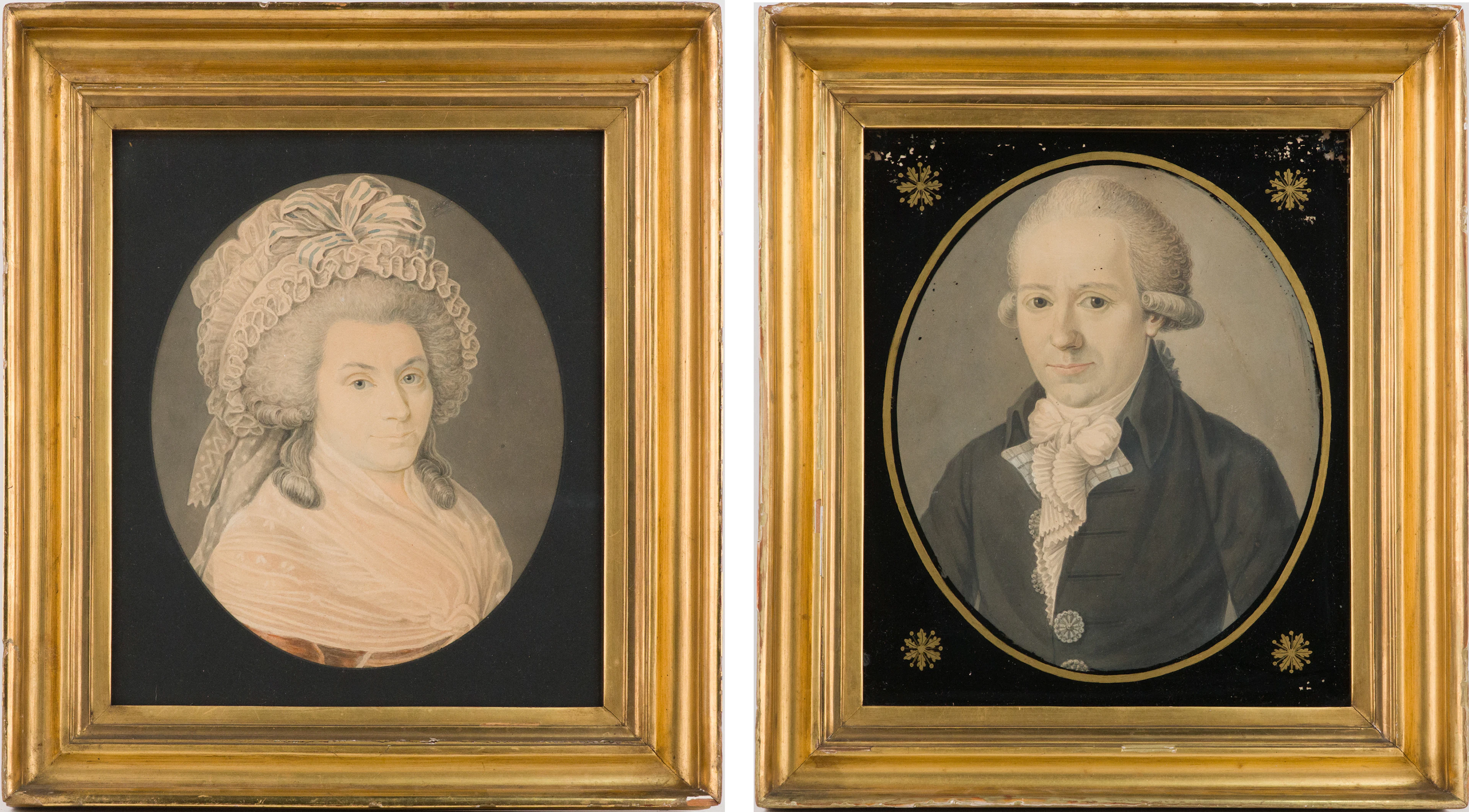 Pair of Portraits of Husband and Wife, Watercolor on Paper