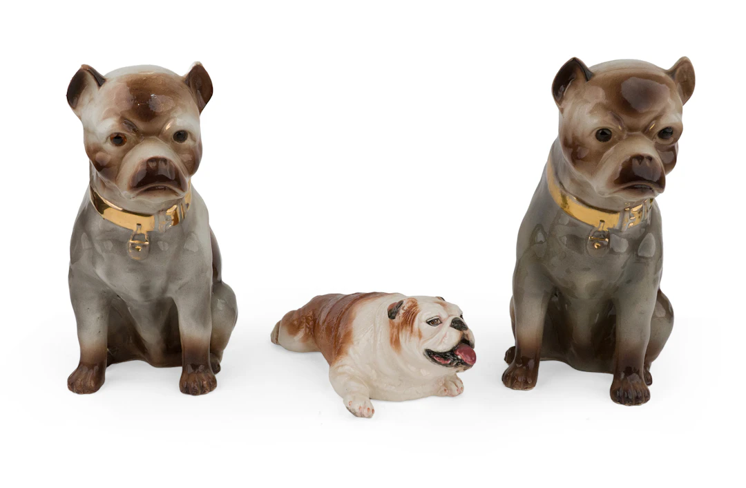 Pair of Glazed Ceramic Bulldogs