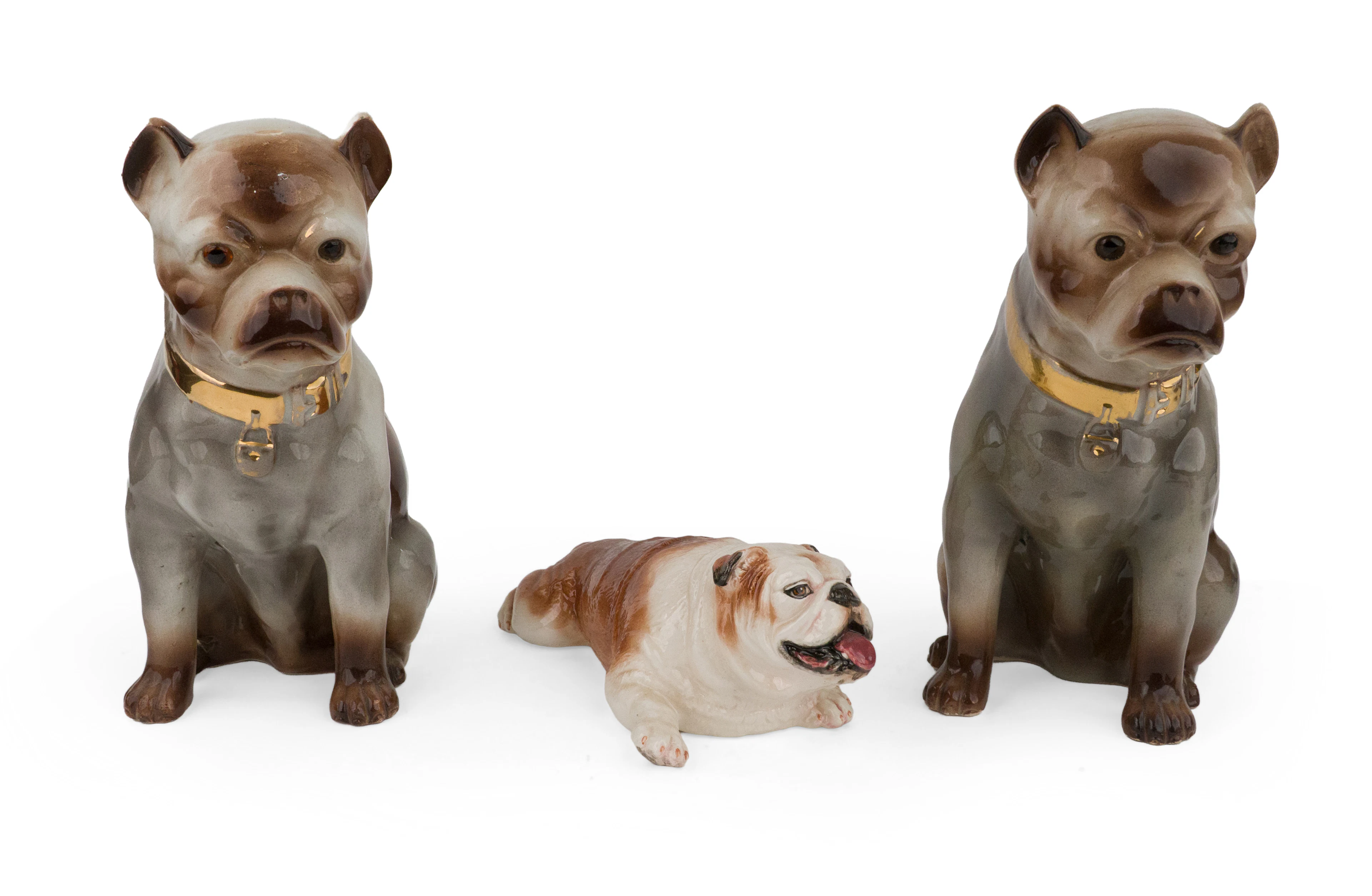 Pair of Glazed Ceramic Bulldogs