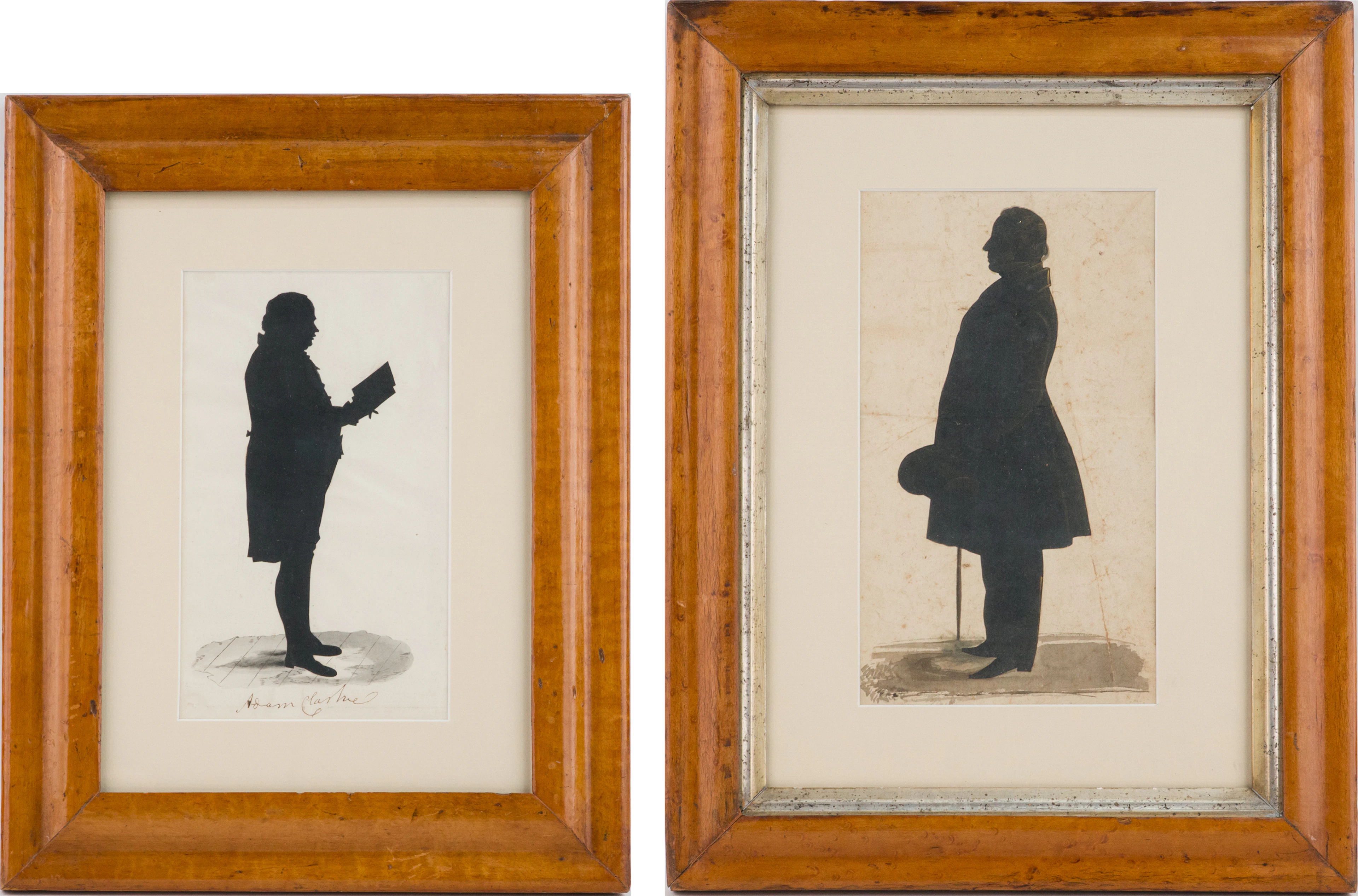 Two Full Profile Silhouettes of Gentleman, Ink and Wash on Paper