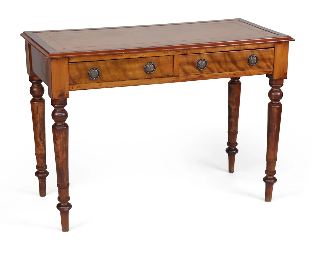 Victorian Style Leather-Inset Walnut Writing Desk