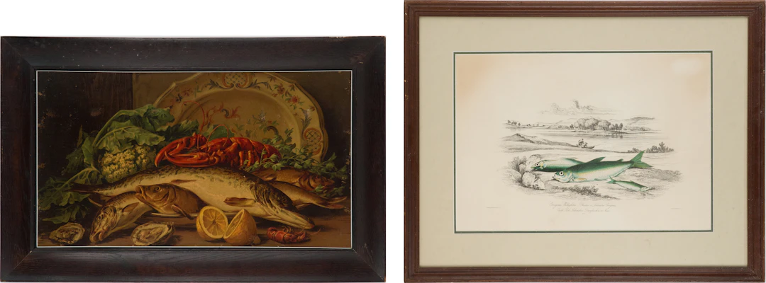 Still Life of Seafood Platter, Embellished Print on Canvas