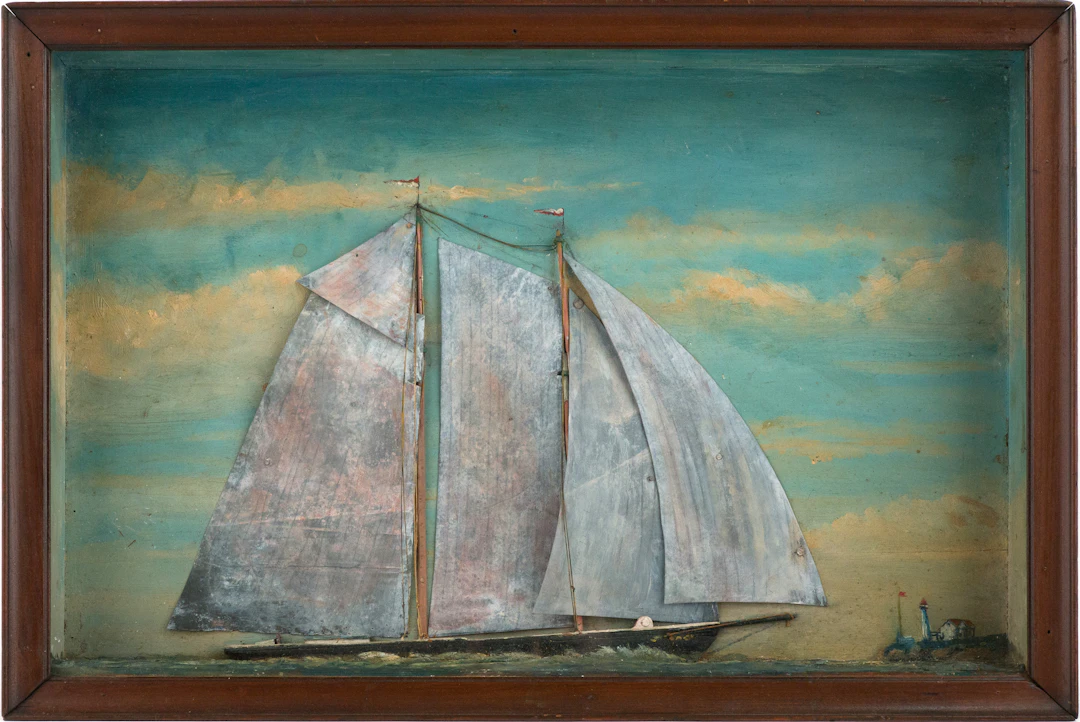 Folk Art Maritime Shadowbox of a Sailing Ship