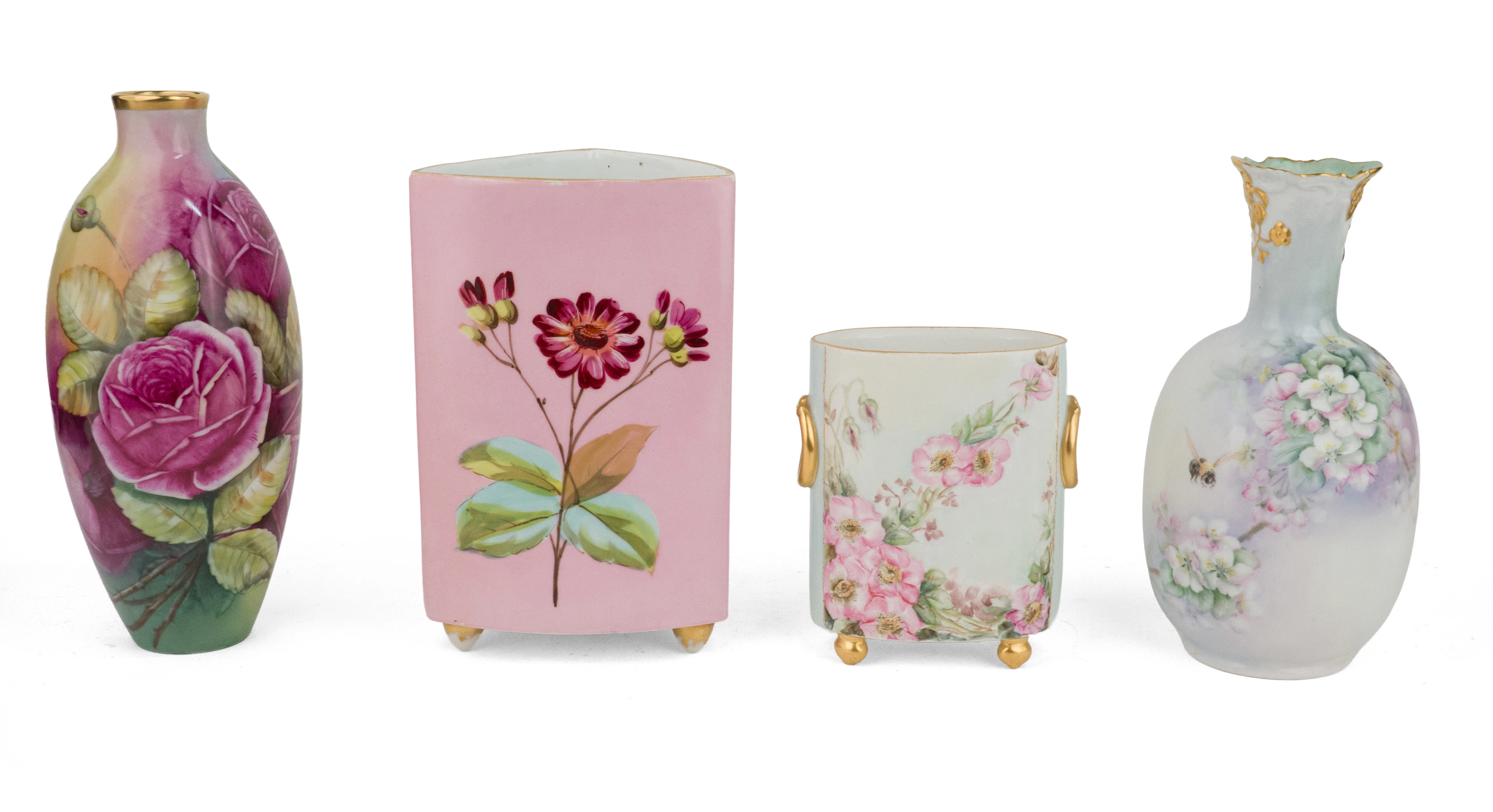 Four Floral Decorated Porcelain Vases