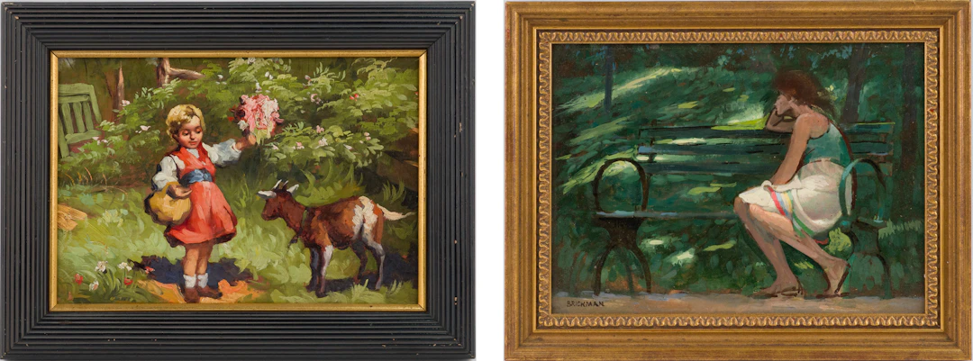 Brickman, Woman on Park Bench, Oil on Board