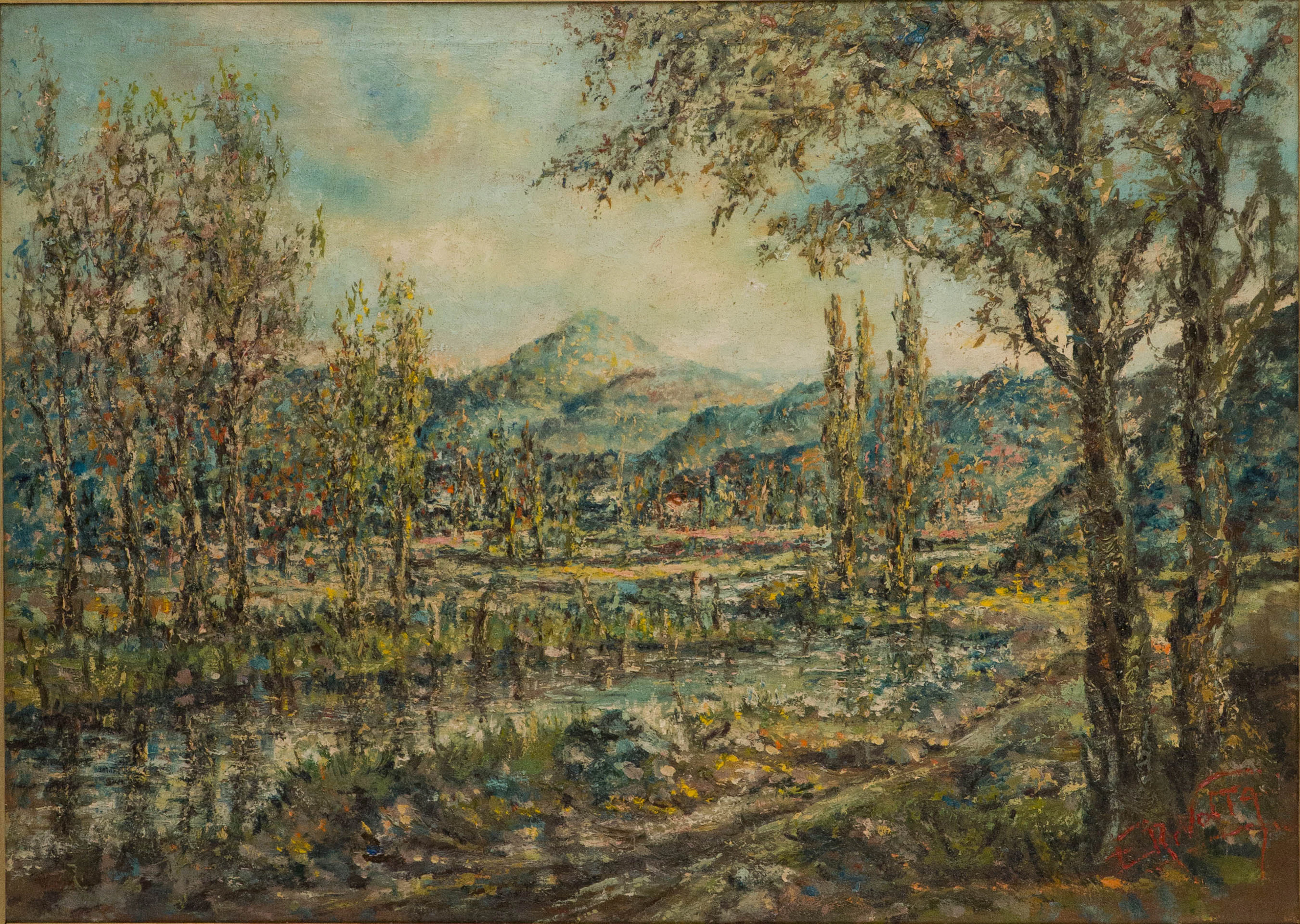 Eugenio Rivolta, Impressionistic Landscape, Oil on Canvas