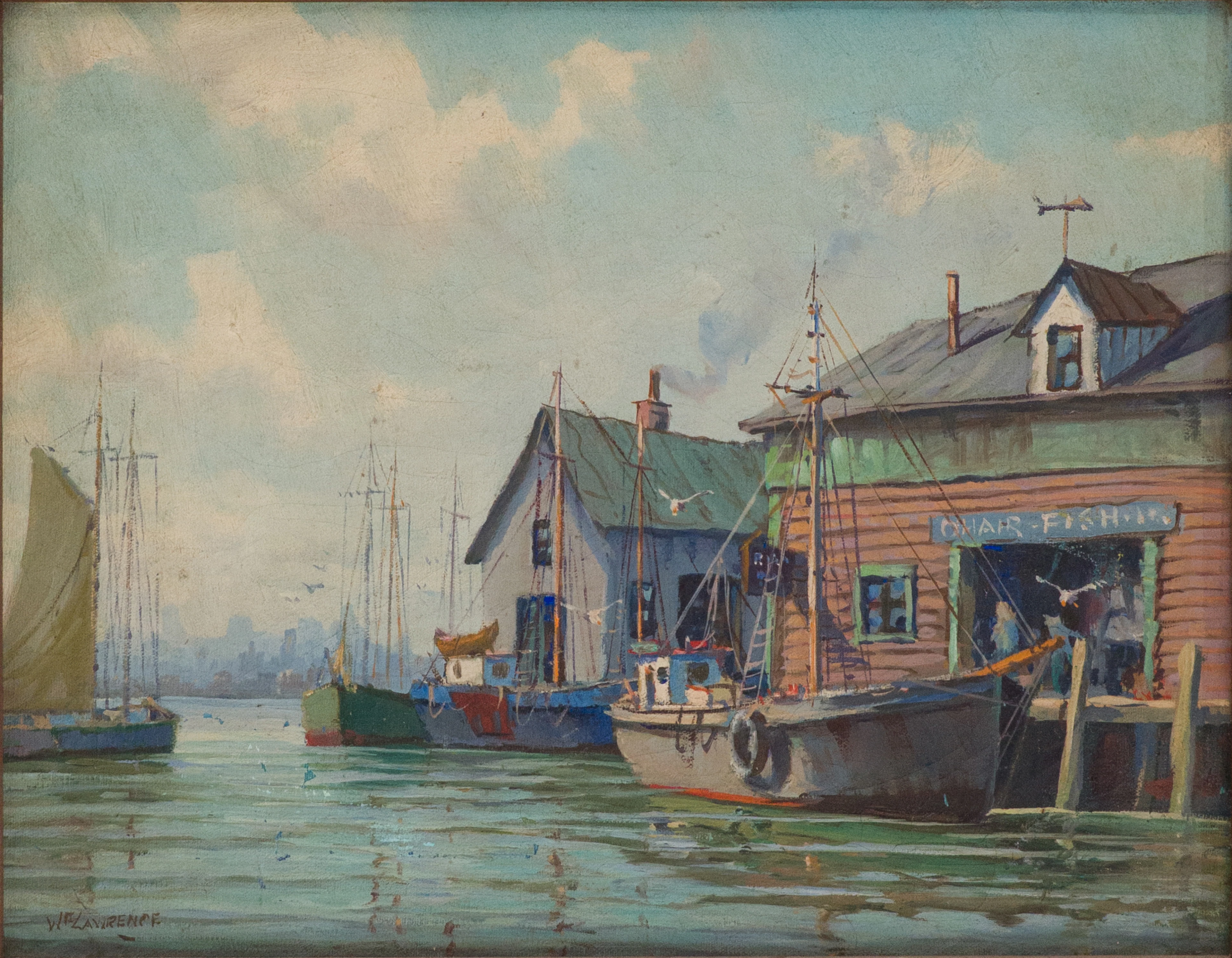 Hjalmar Amundsen, 1911-2001, Fishing Docks, Oil on Canvas