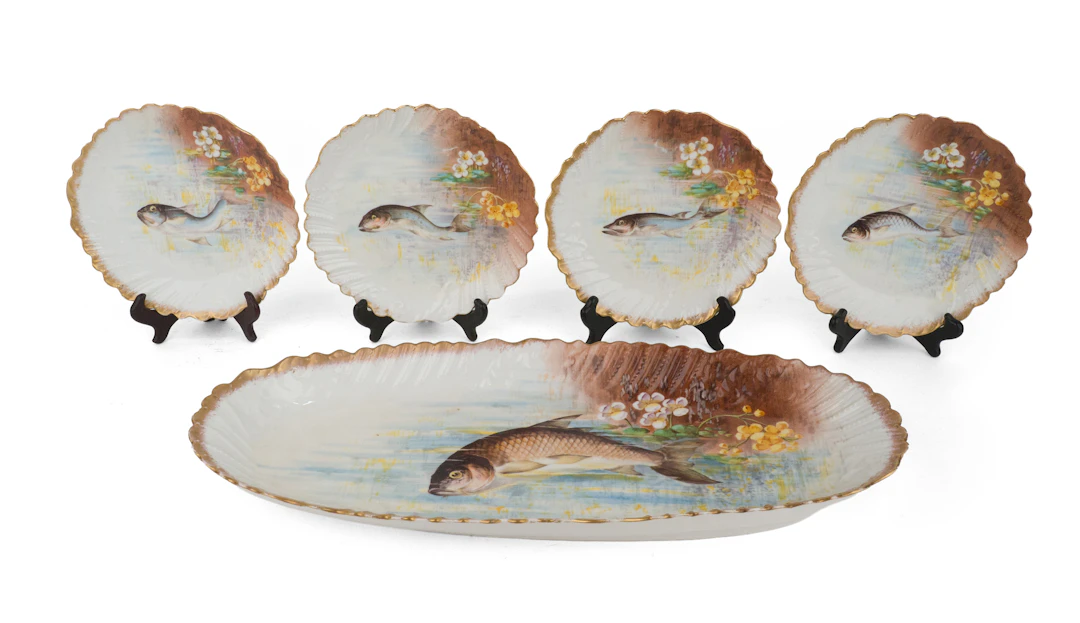 Limoges Fish Platter and Four Plates