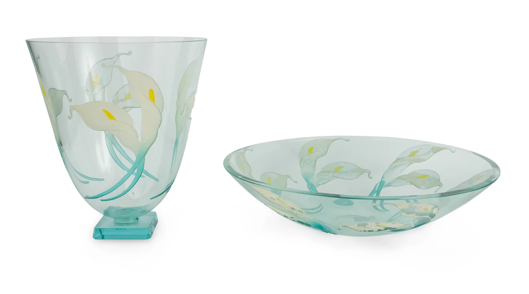 Calle Lily Decorated Glass Vase and Bowl