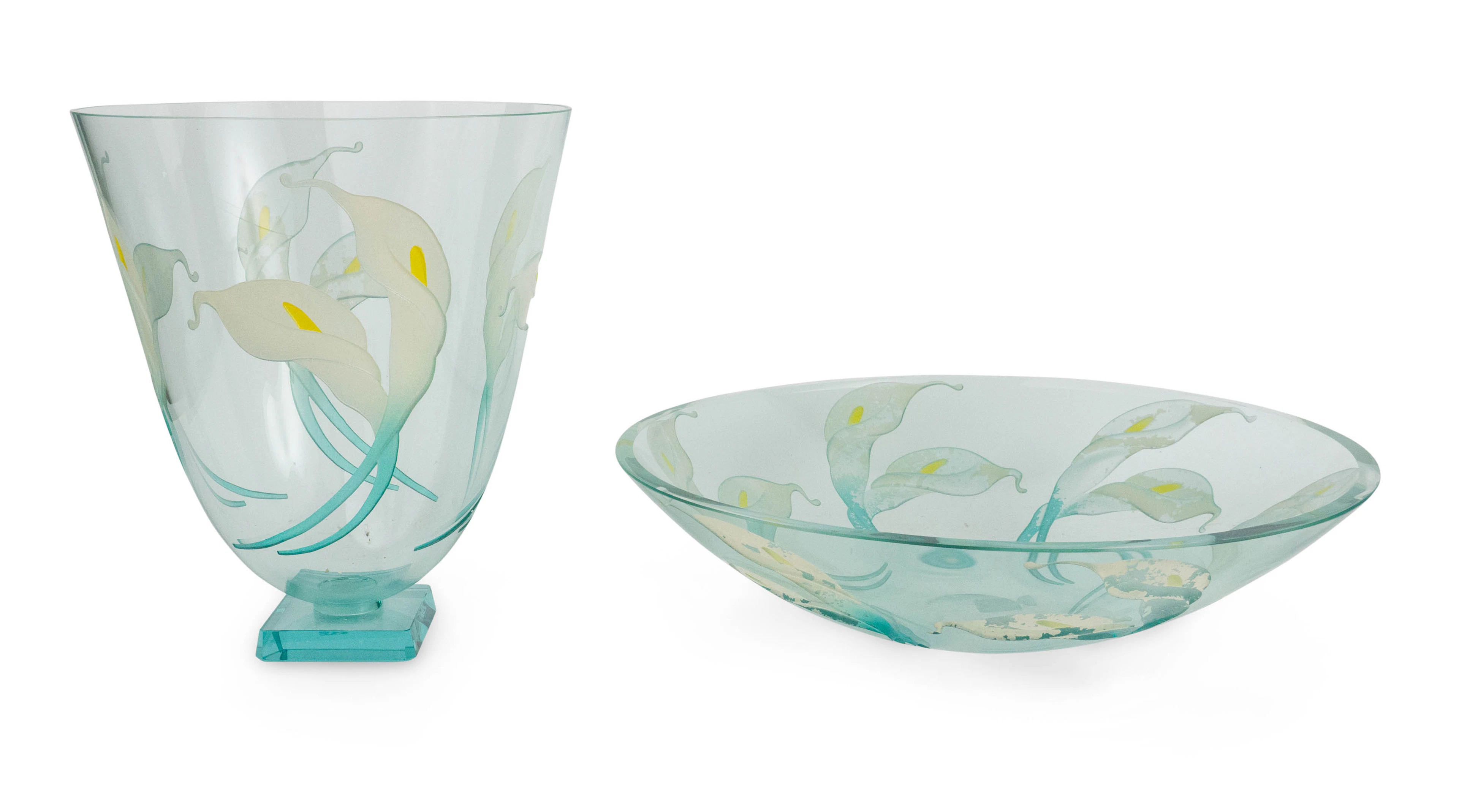 Calle Lily Decorated Glass Vase and Bowl