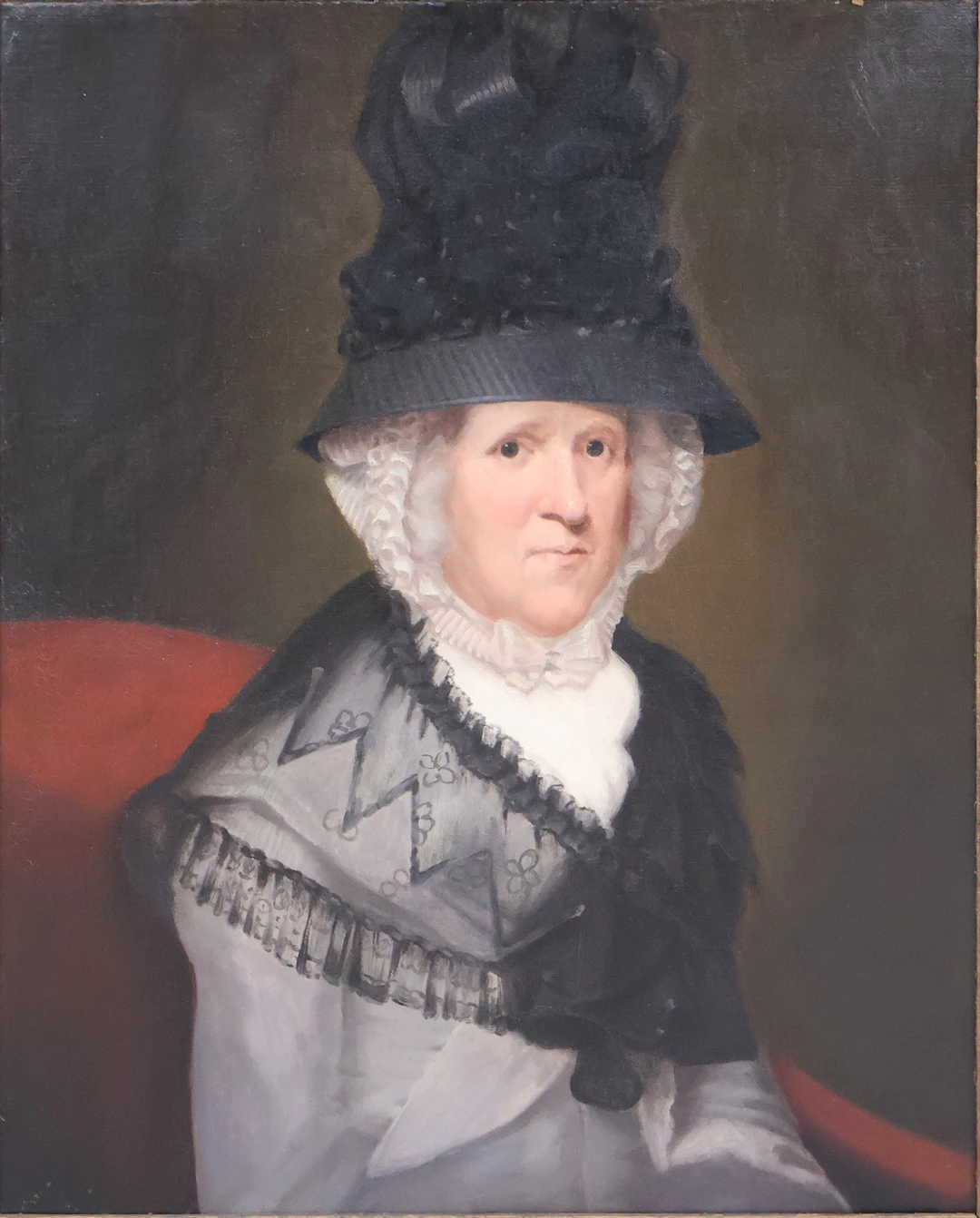 Portrait of Elderly Lady with Large Hat, Oil on Canvas