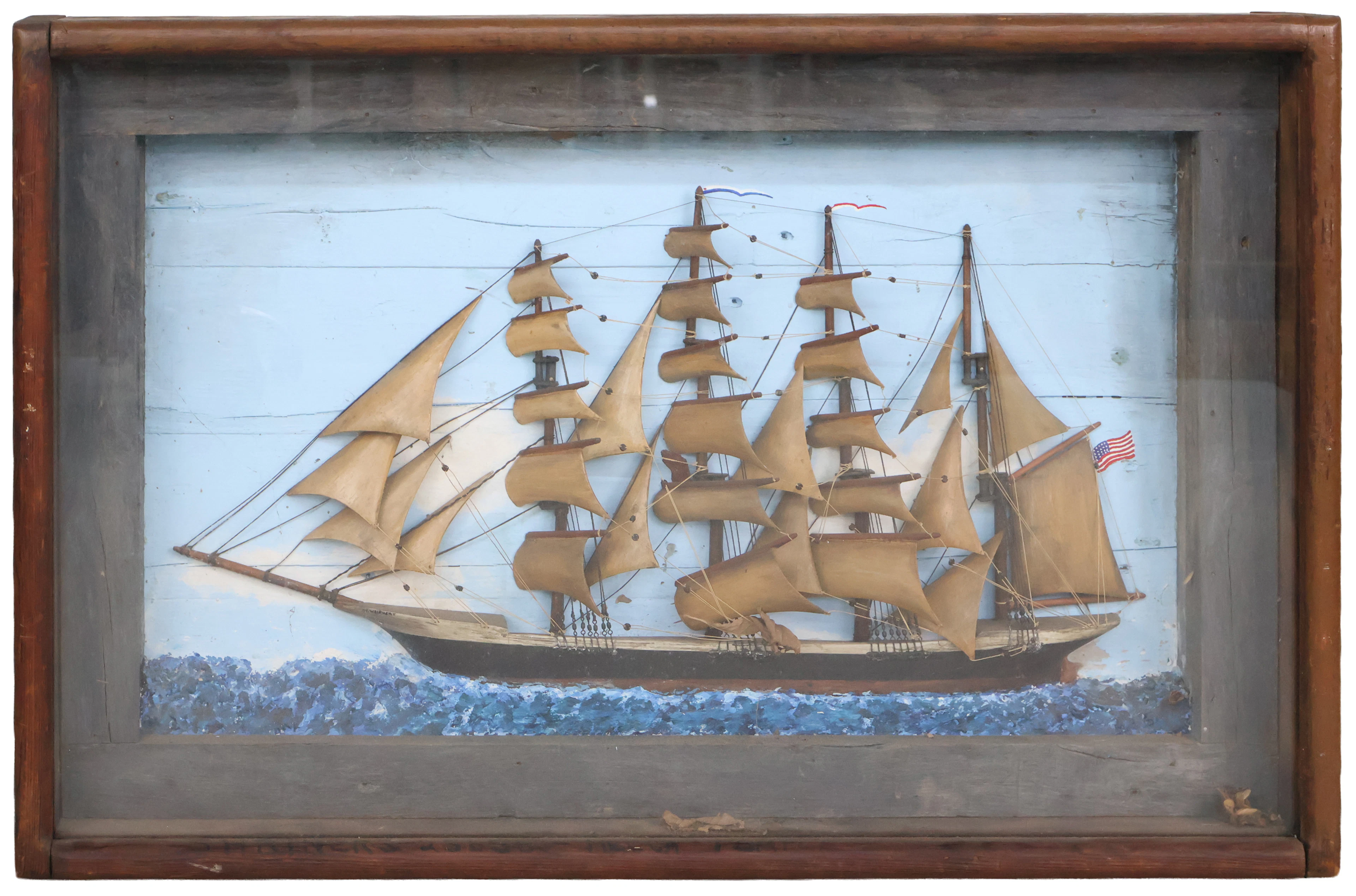 Folk Art Maritime Shadowbox of a Clipper Ship