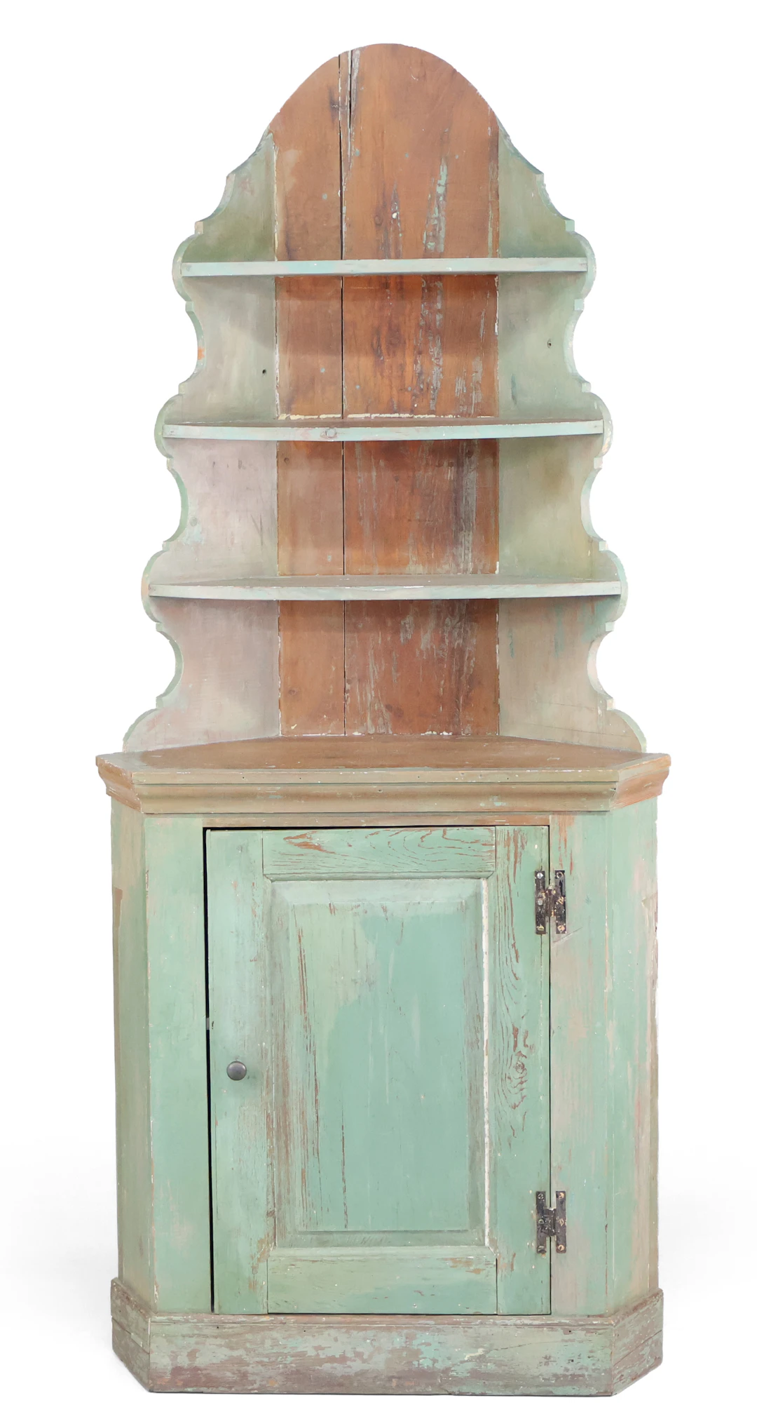 American Green Painted Pine Corner Cupboard