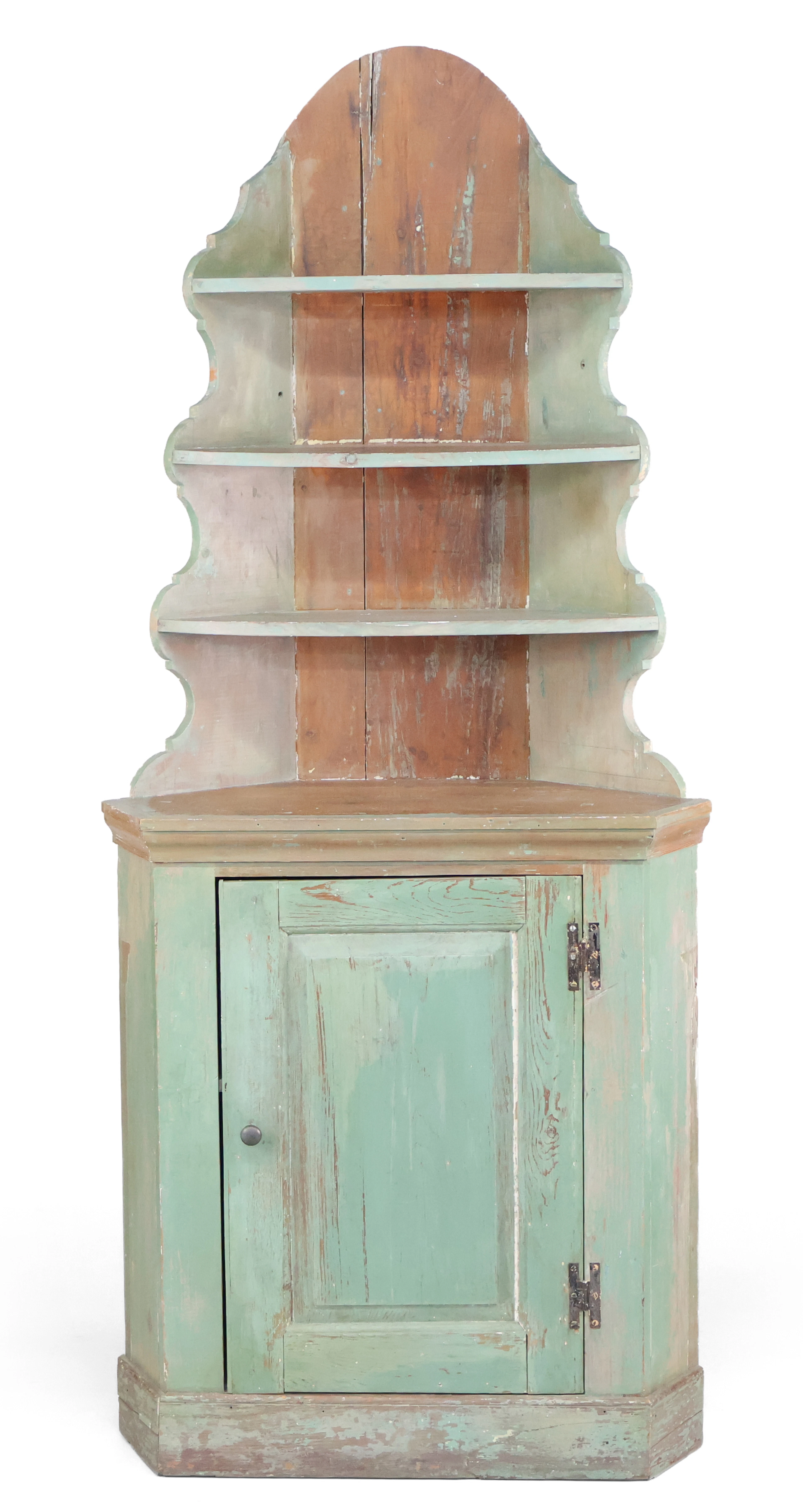 American Green Painted Pine Corner Cupboard