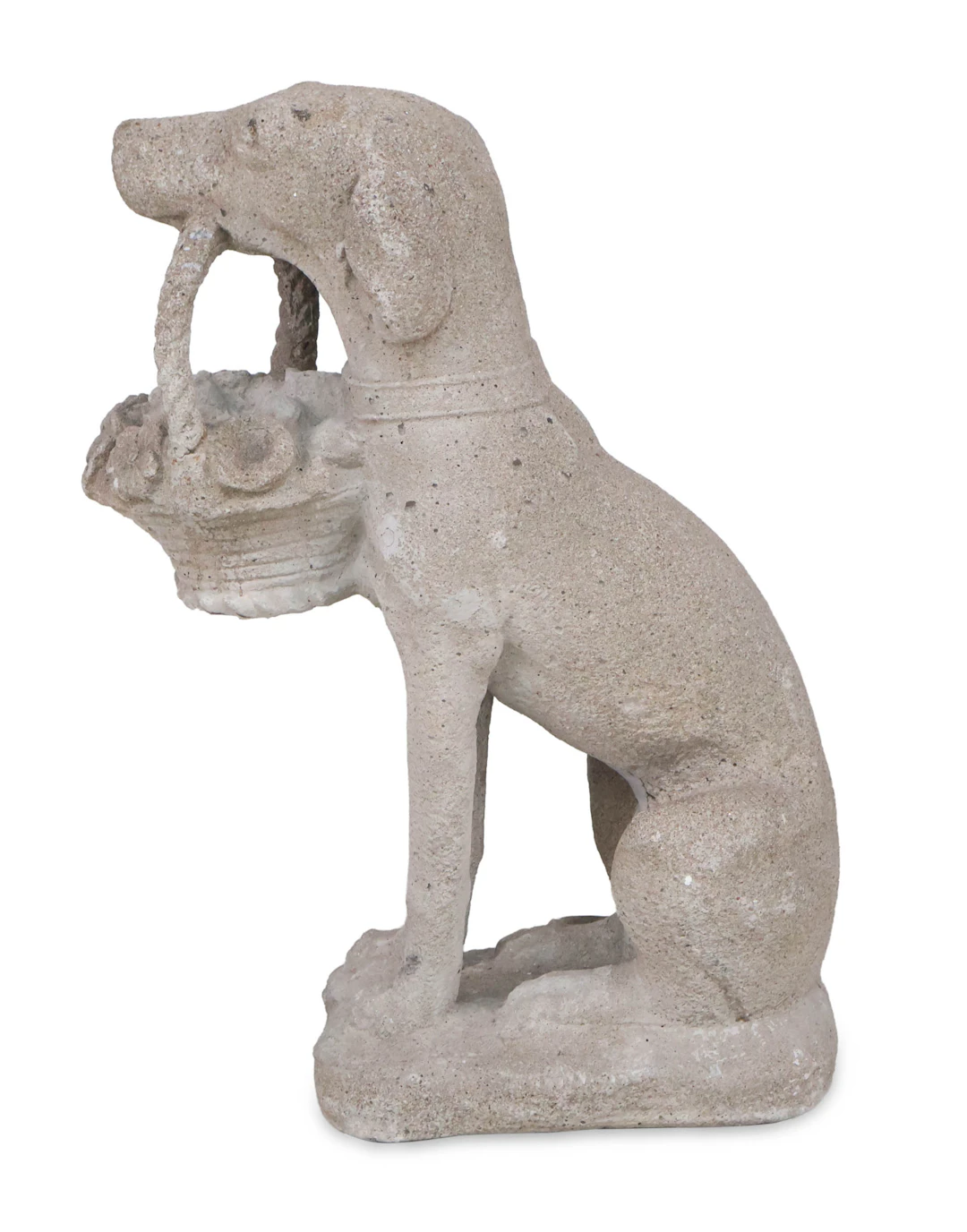 Cast Stone Dog with Flower Basket