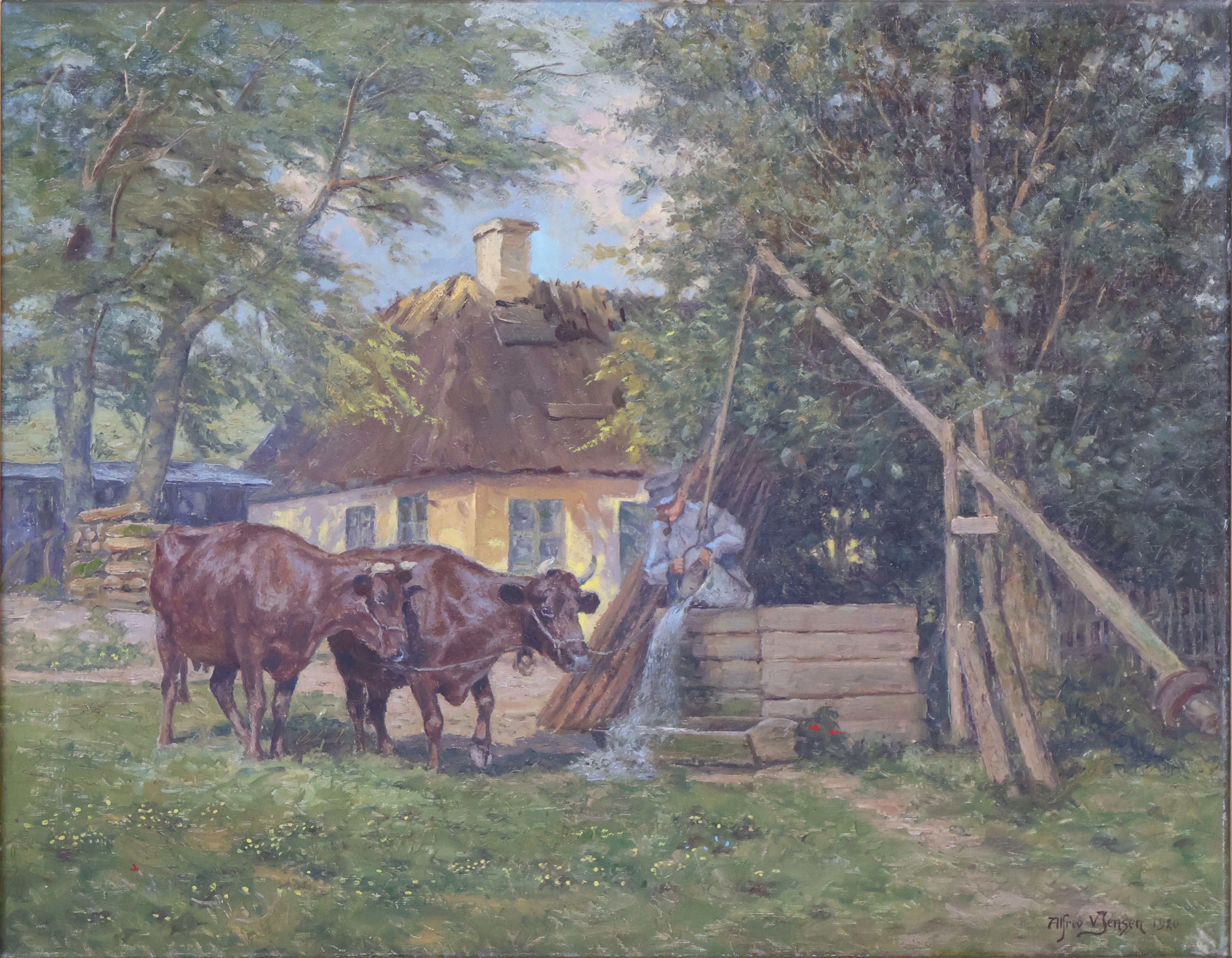 Alfred V. Jensen, 1898-1960, Watering Cows, Oil on Canvas