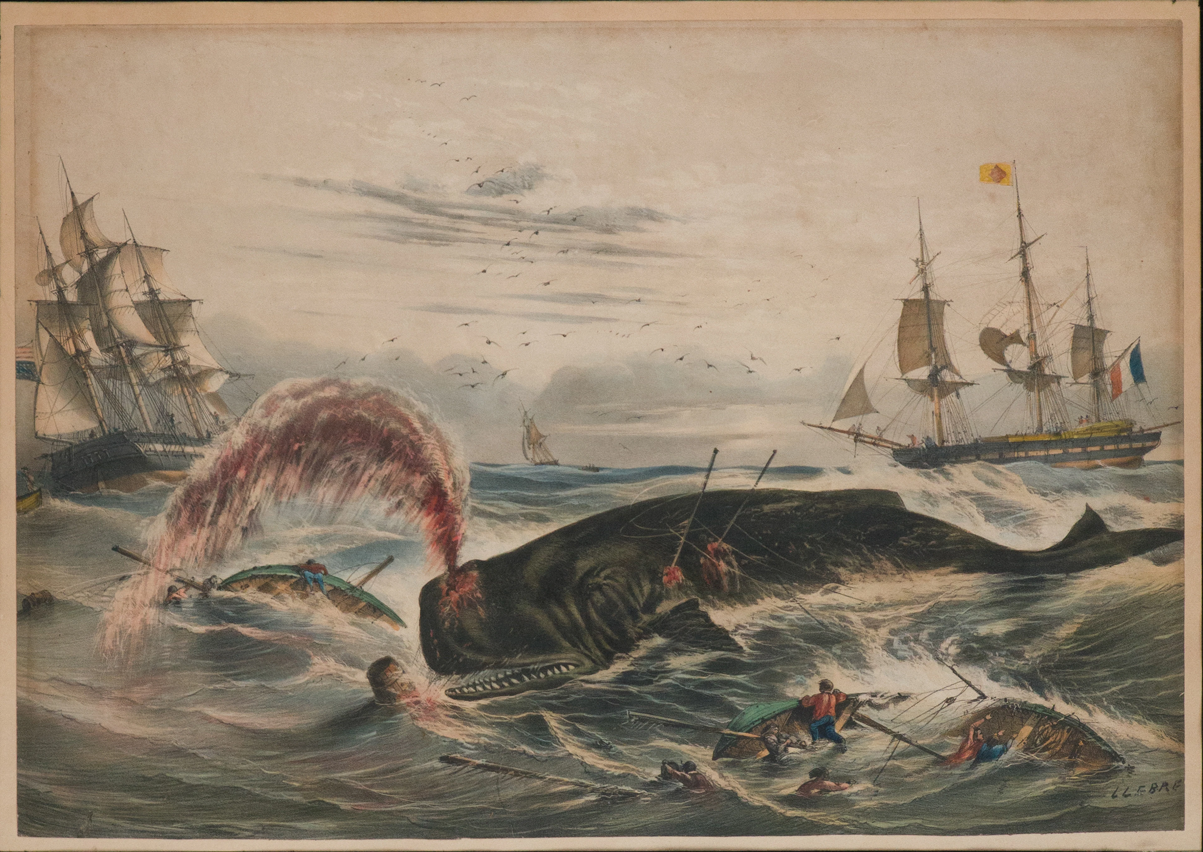 Louis LeBreton, French 1818-1866, Sperm Whale Hunting off the Coast