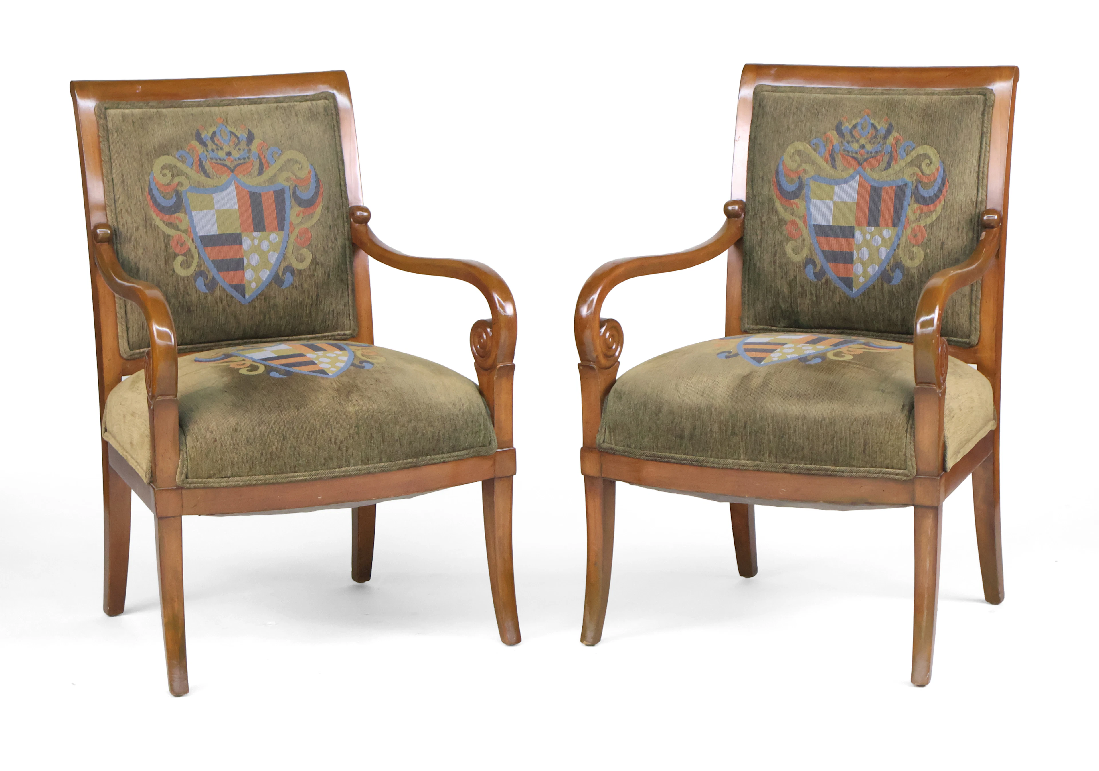 Pair of French Empire Style Fruitwood Armchairs