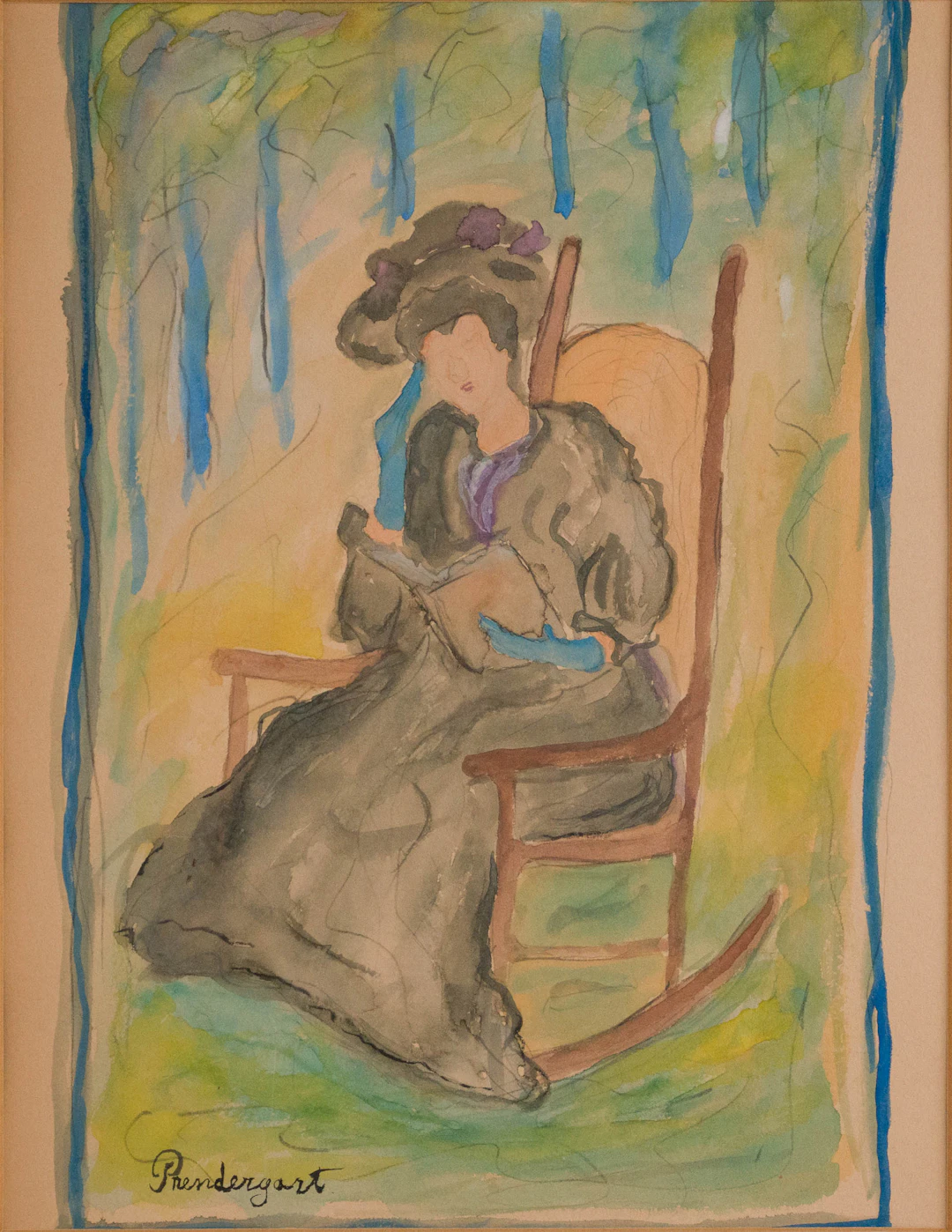 Possibly Maurice Prendergast, 1858-1924, Woman in Rocking Chair, Watercolor