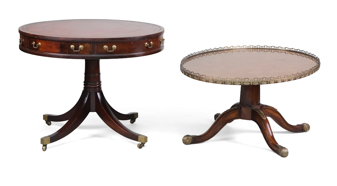 Regency Style Leather-Inset Mahogany Drum Table