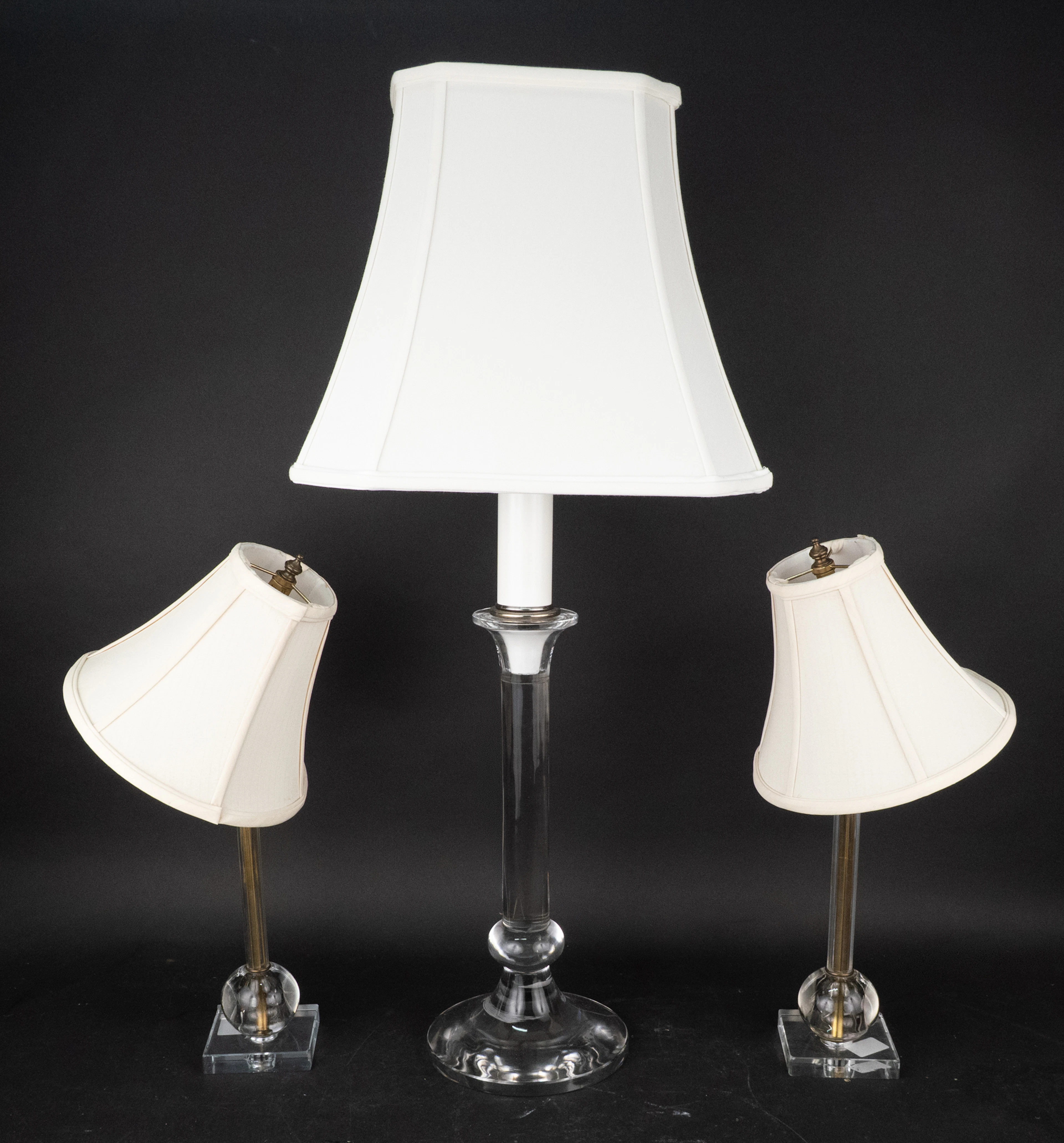 Three Colorless Glass Table Lamps