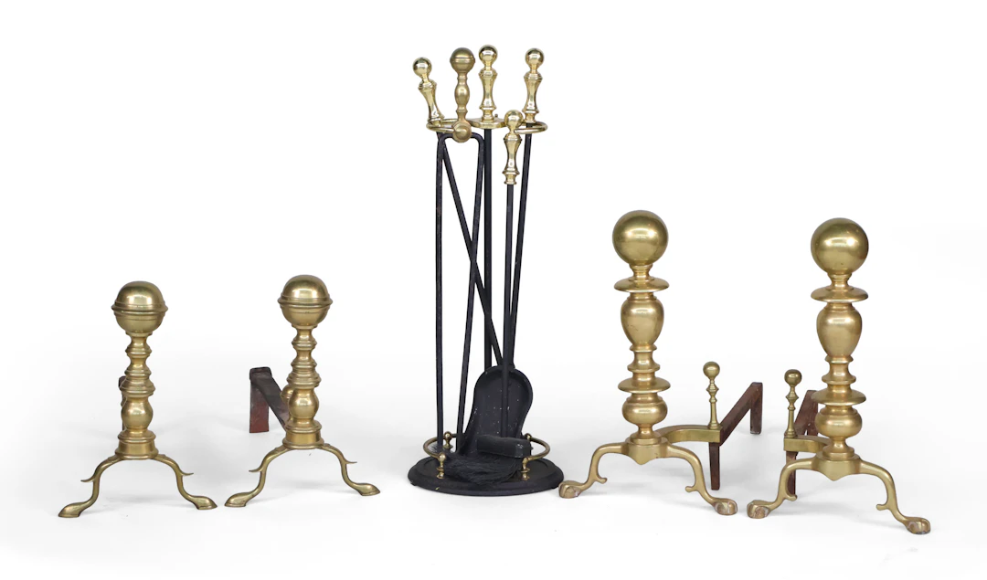 Two Pairs of Federal Style Ball Top Brass Andirons