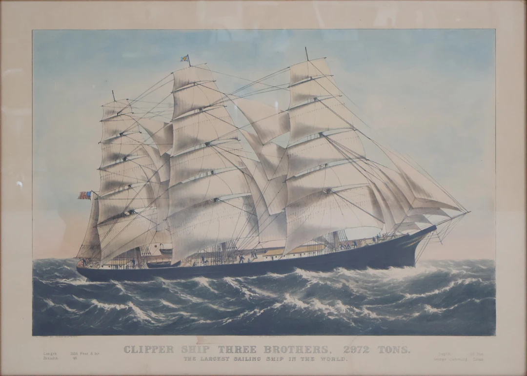 Currier & Ives, Clipper Ship Three Brothers, Colored Print