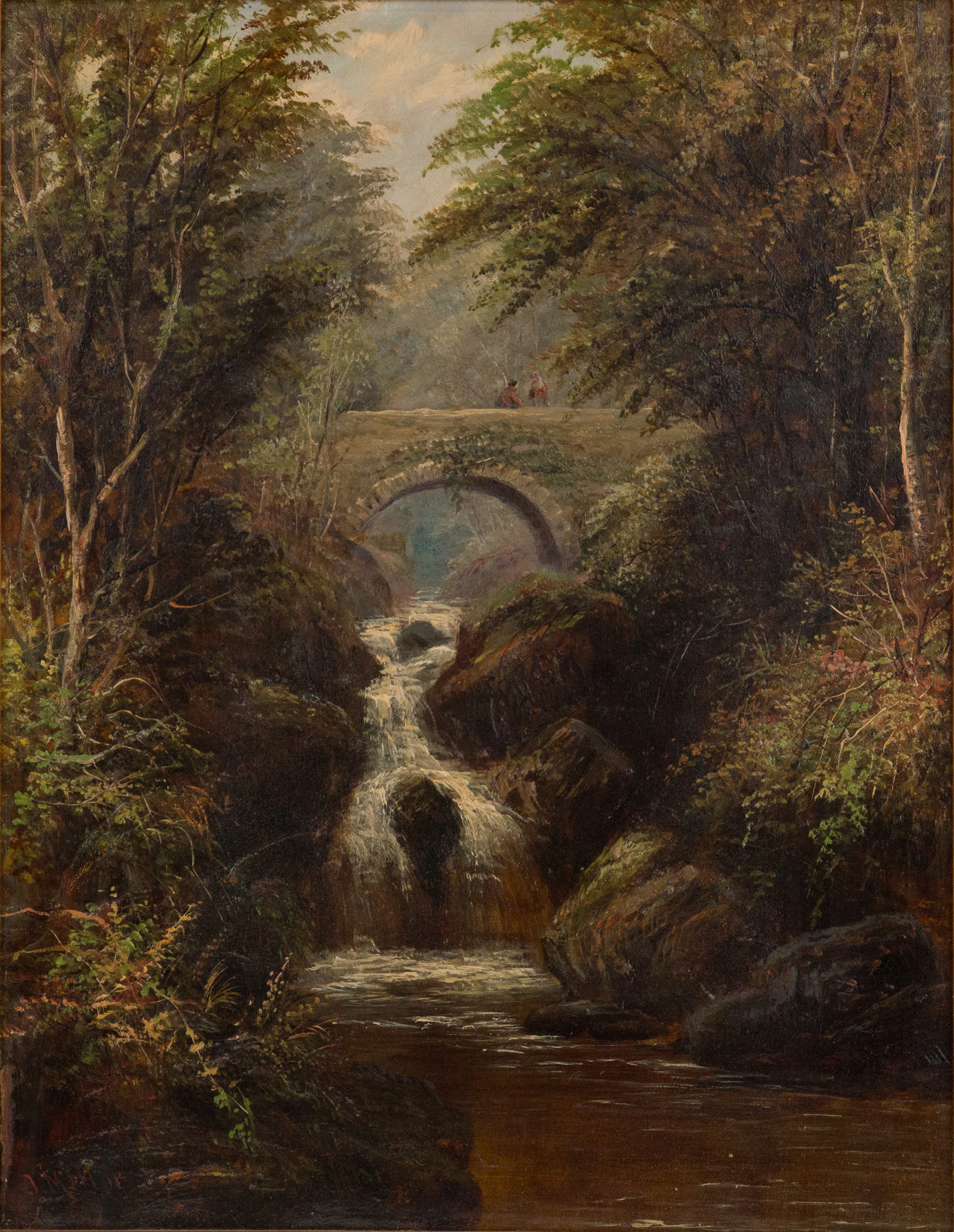 Joseph Mellor, Old Bridge Rydal Falls, Westmoreland, Oil on Canvas