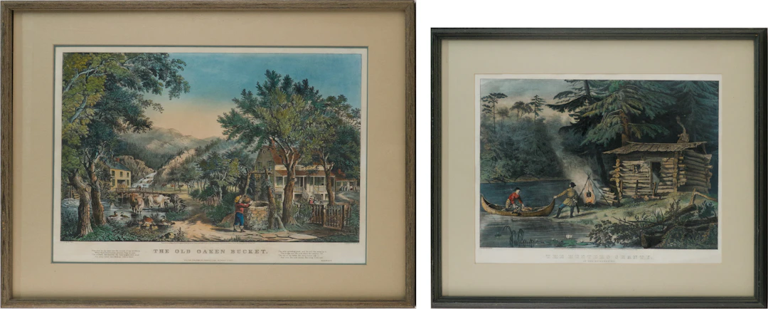 Currier & Ives, The Old Oaken Bucket and The Hunter's Shanty, Prints