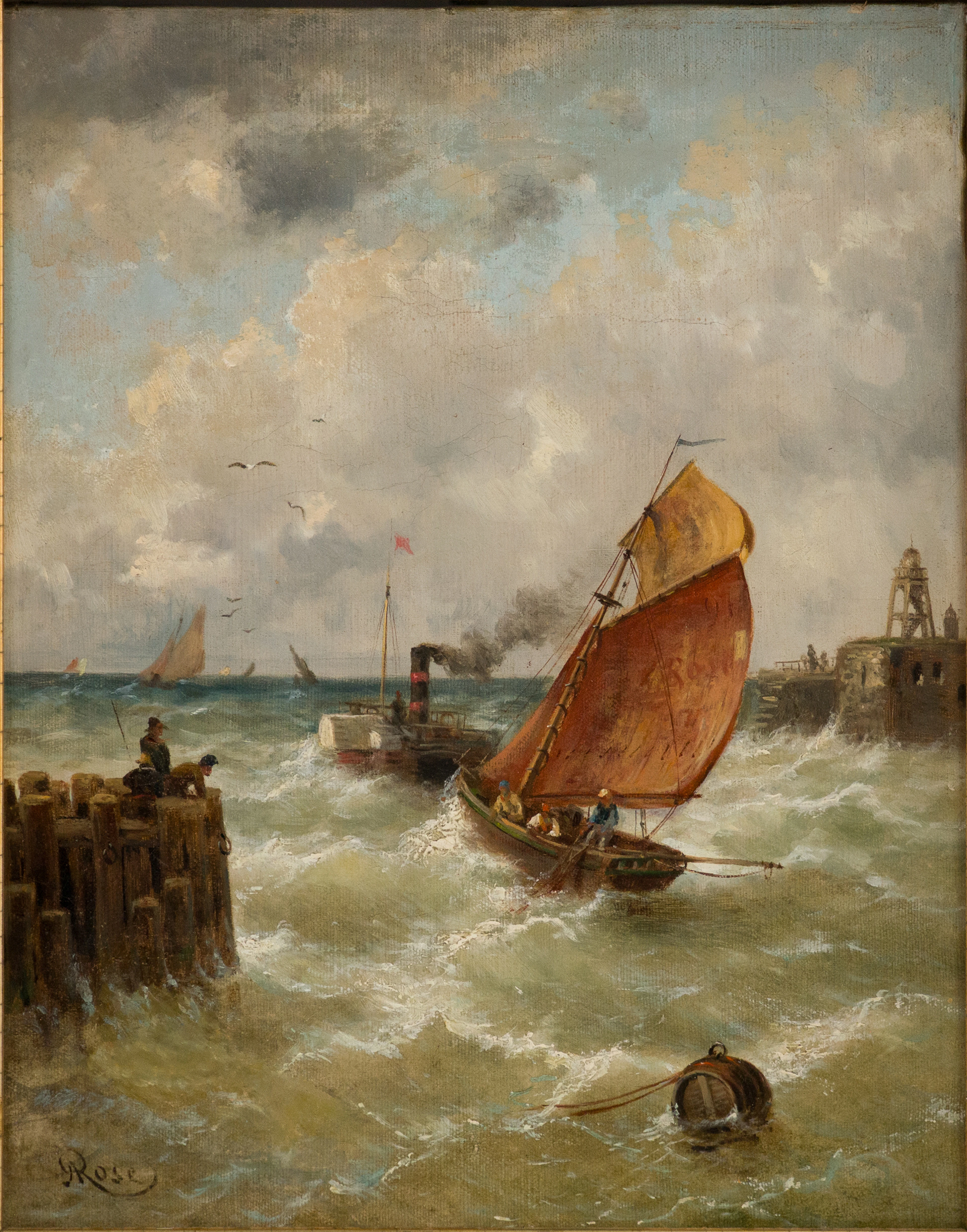 Julius Rose, 1828-1911, Ships on Rough Seas, Oil on Canvas