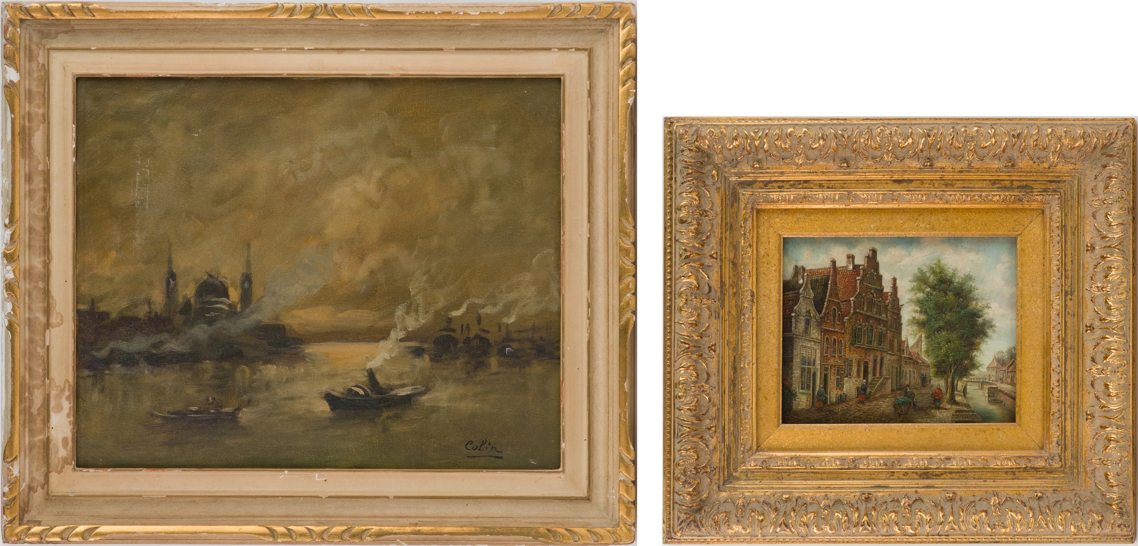 Luciano Colin, Italian Harbor Scene, Oil on Canvas