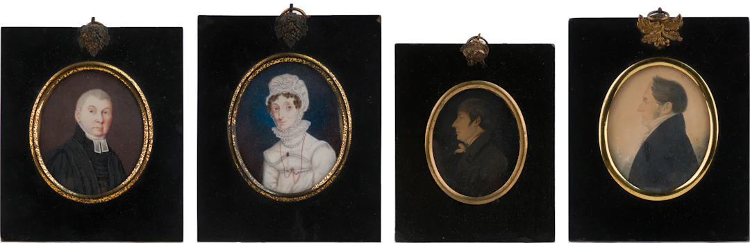 Four Portrait Miniatures, Watercolor, Pencil, and Ink on Paper