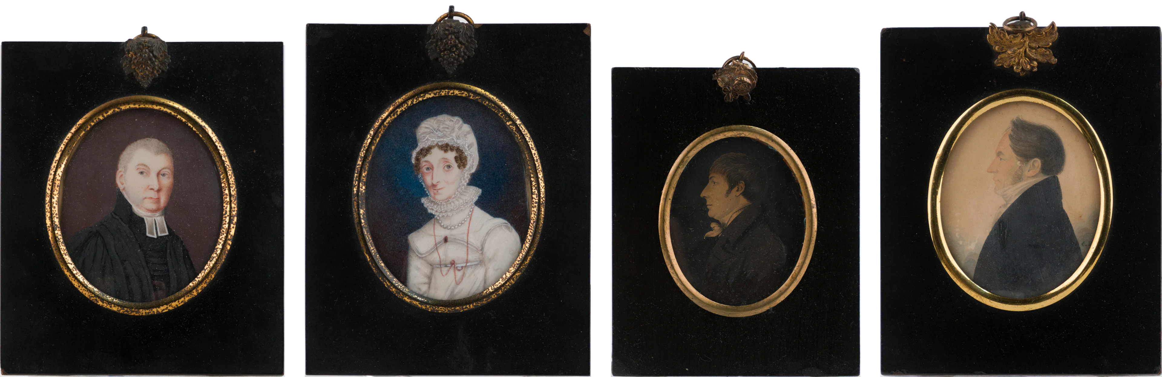 Four Portrait Miniatures, Watercolor, Pencil, and Ink on Paper