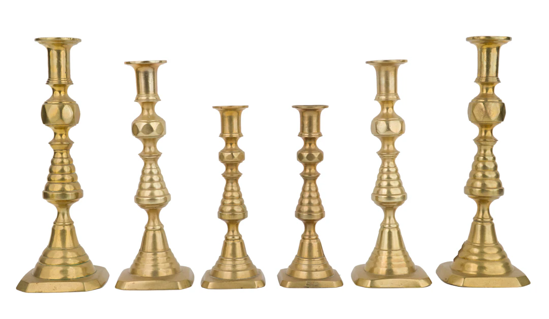 Six Brass Graduated Beehive Push Up Candlesticks