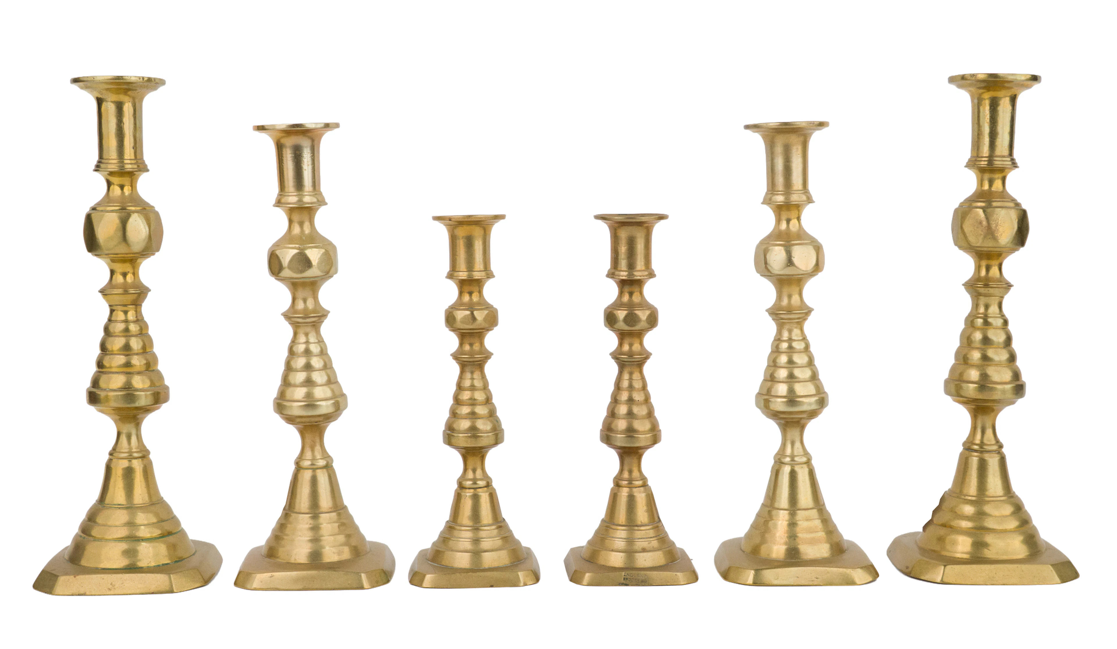 Six Brass Graduated Beehive Push Up Candlesticks