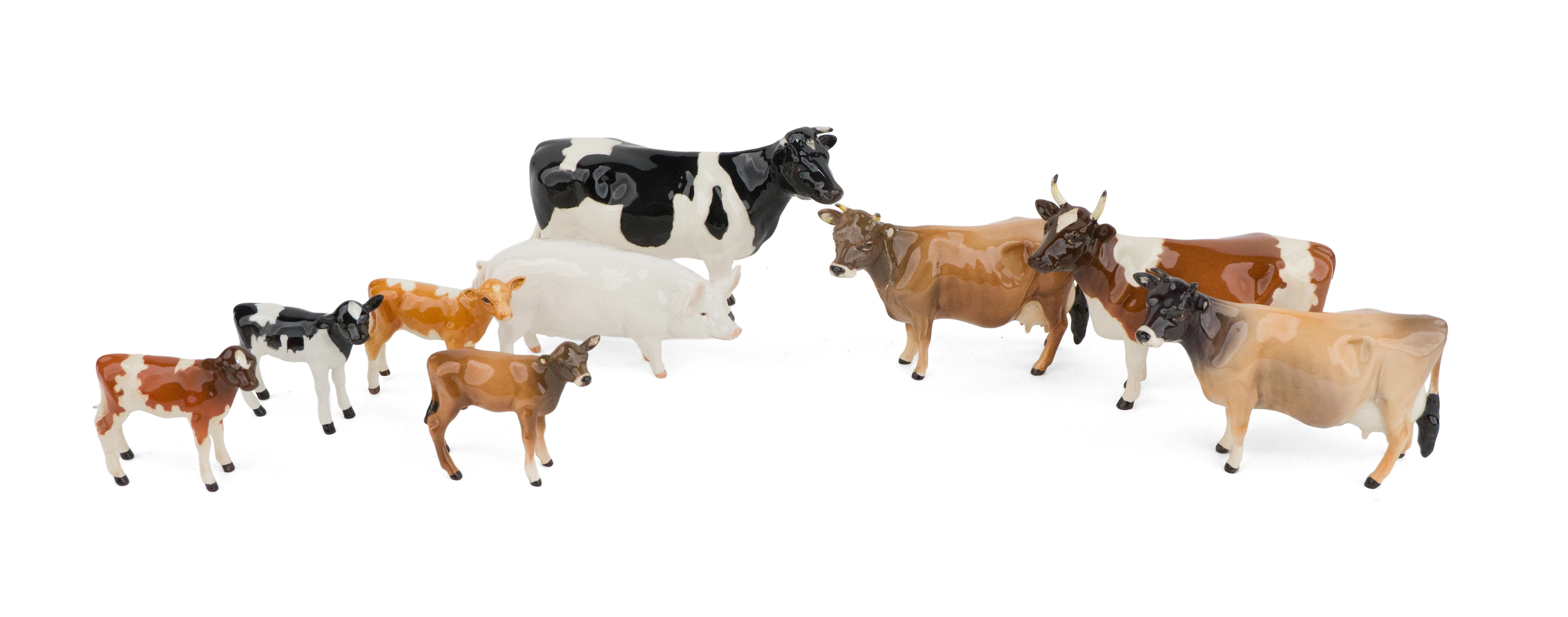 Group of Beswick Cows, Calves, and a Pig