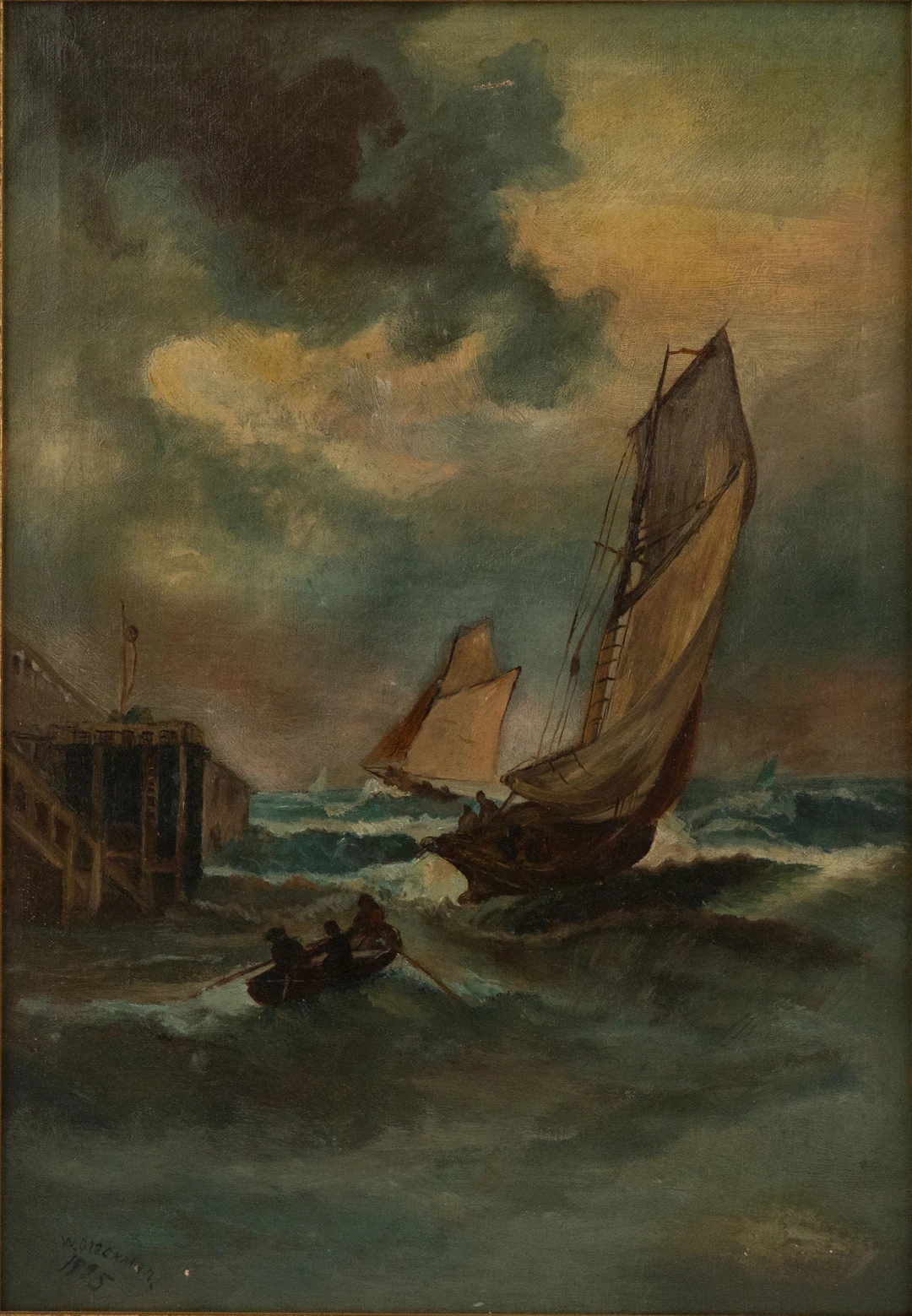 Walter Blackman, 1847-1928, Ships in Stormy Sea, Oil on Canvas