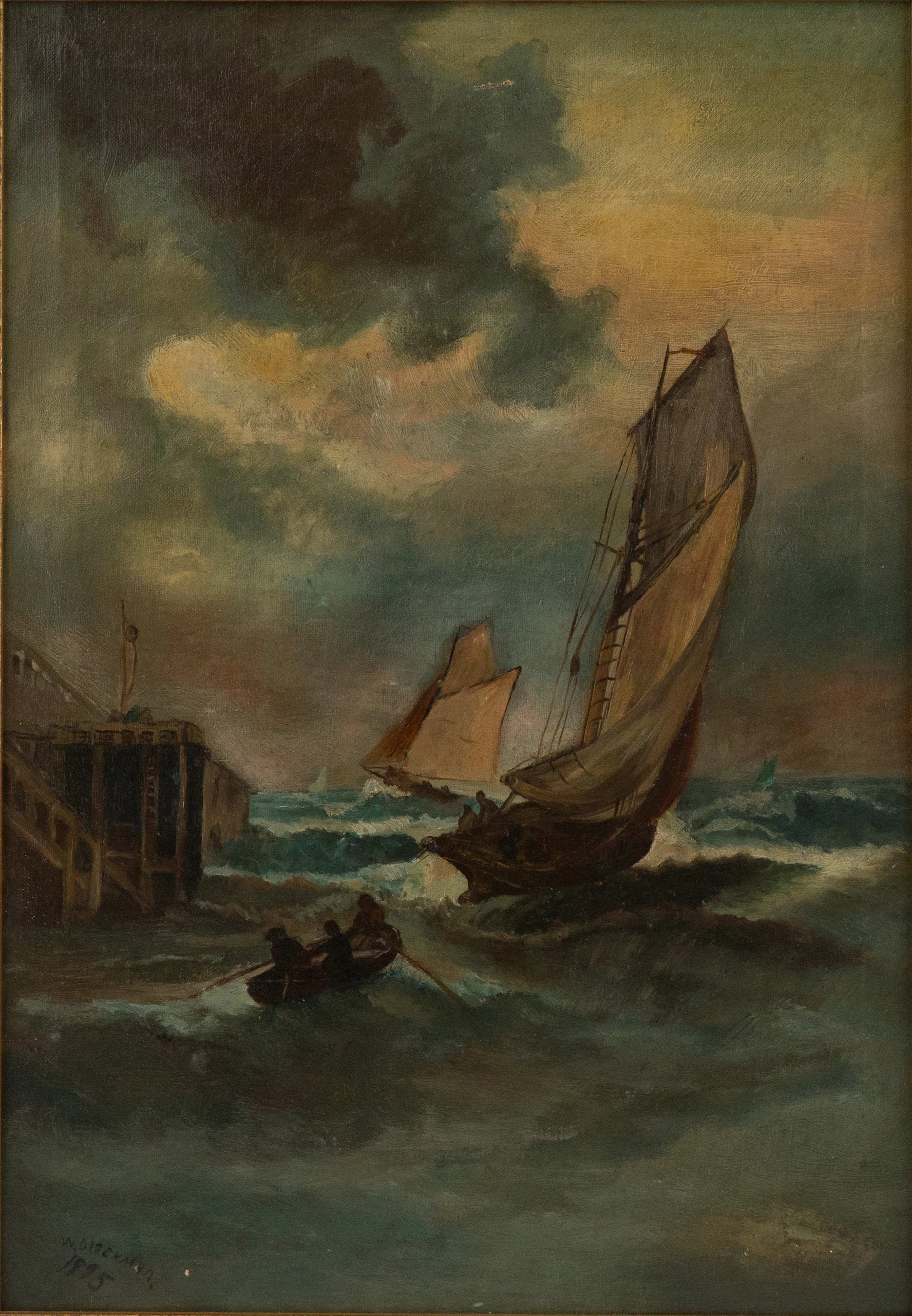 Walter Blackman, 1847-1928, Ships in Stormy Sea, Oil on Canvas