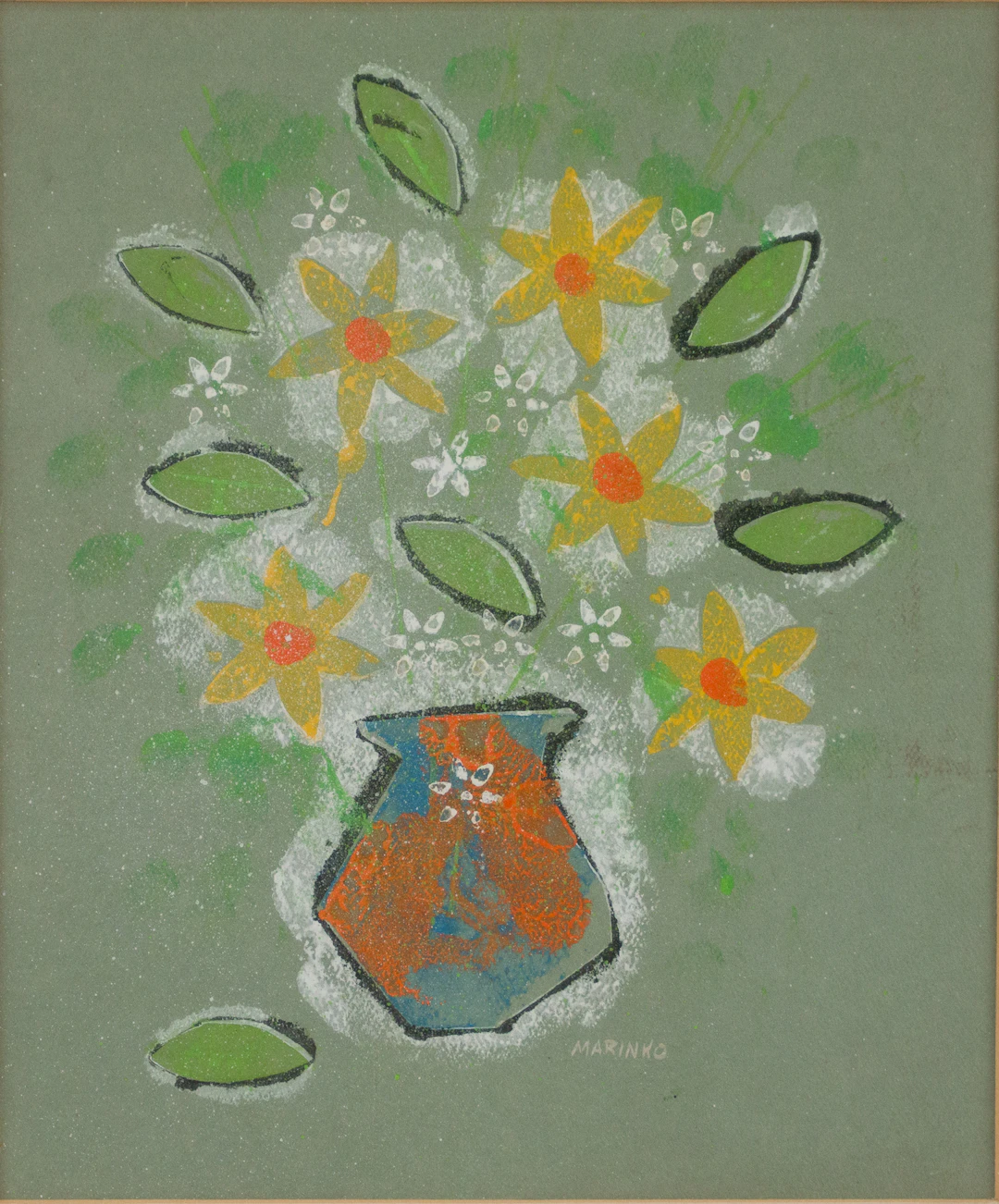 George J Marinko, 1908-1989, Flowers in Vase, Mixed Media