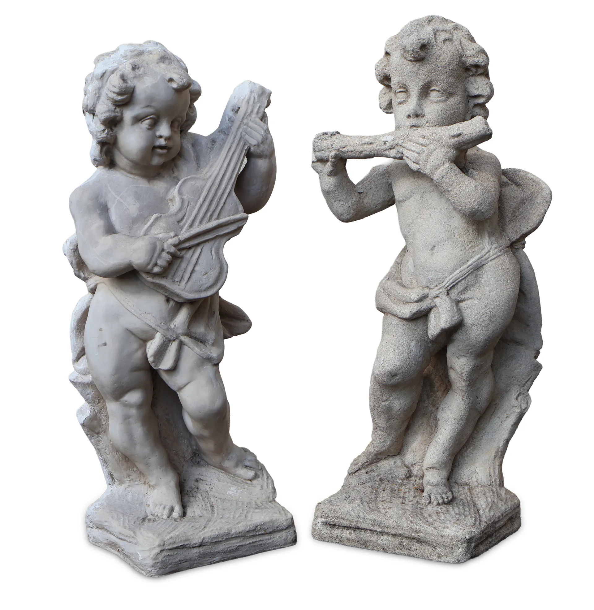Pair of Cast Stone and Cast Resin Musical Putti