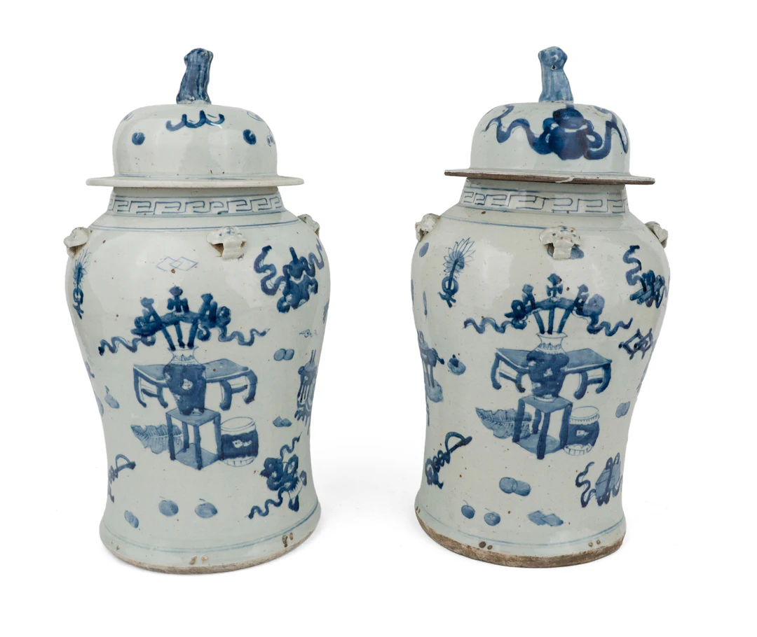 Pair of Chinese Blue and White Porcelain Ginger Jars