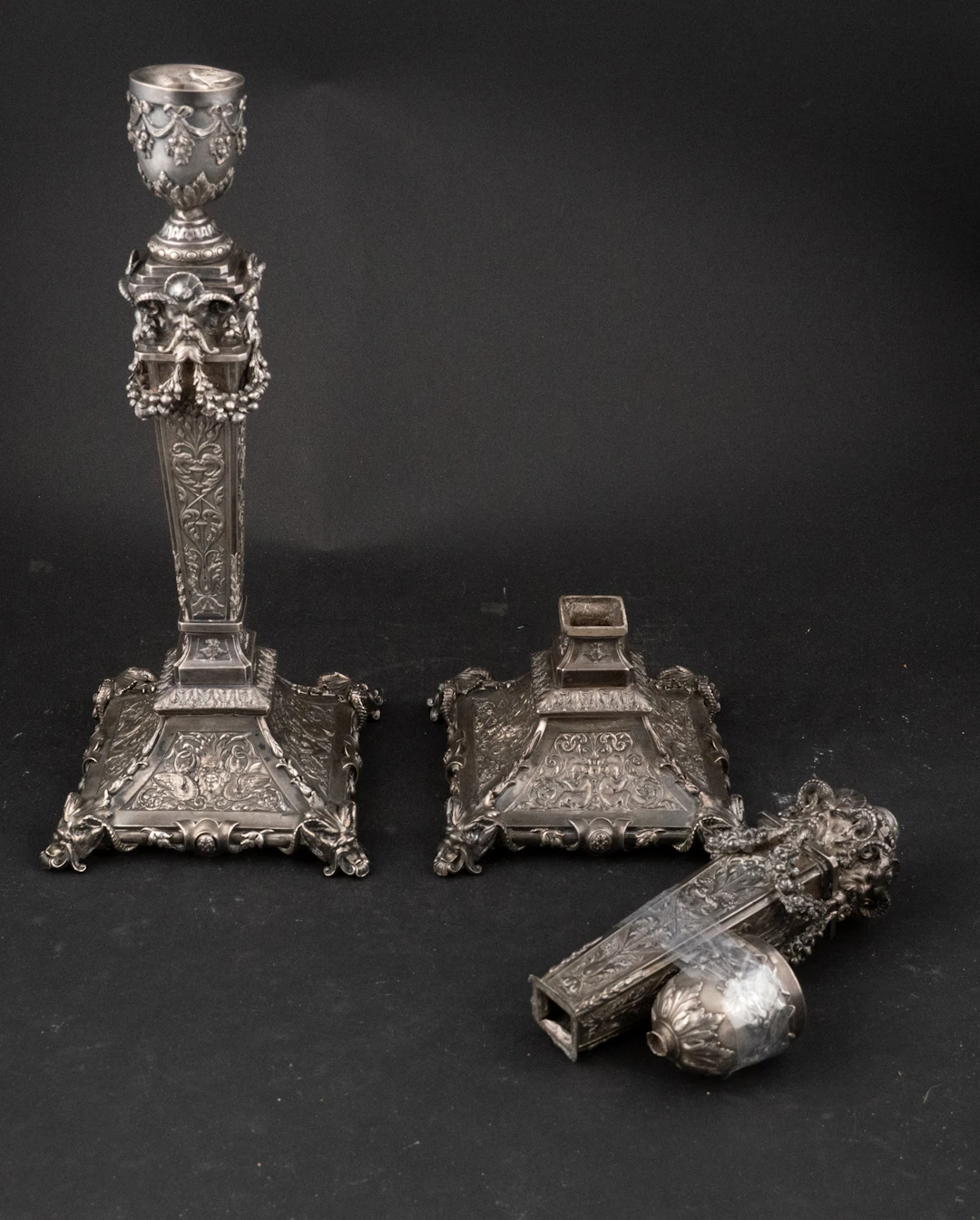 Continental Silver Ornate Candlesticks