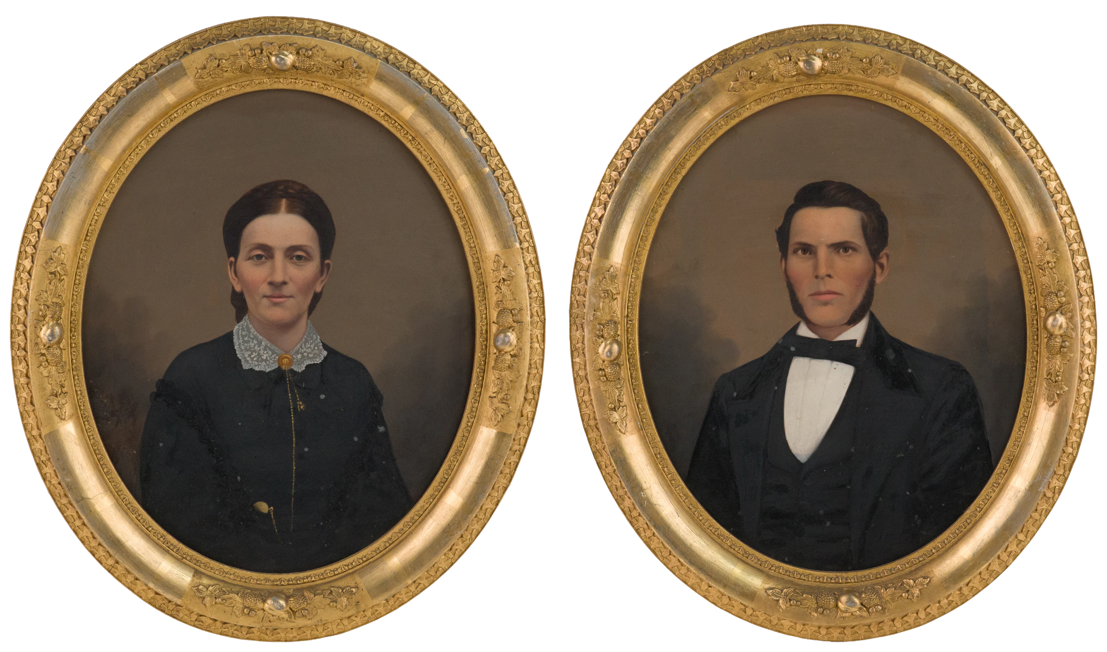 Pair of Portraits of a Husband and Wife, Oil on Board
