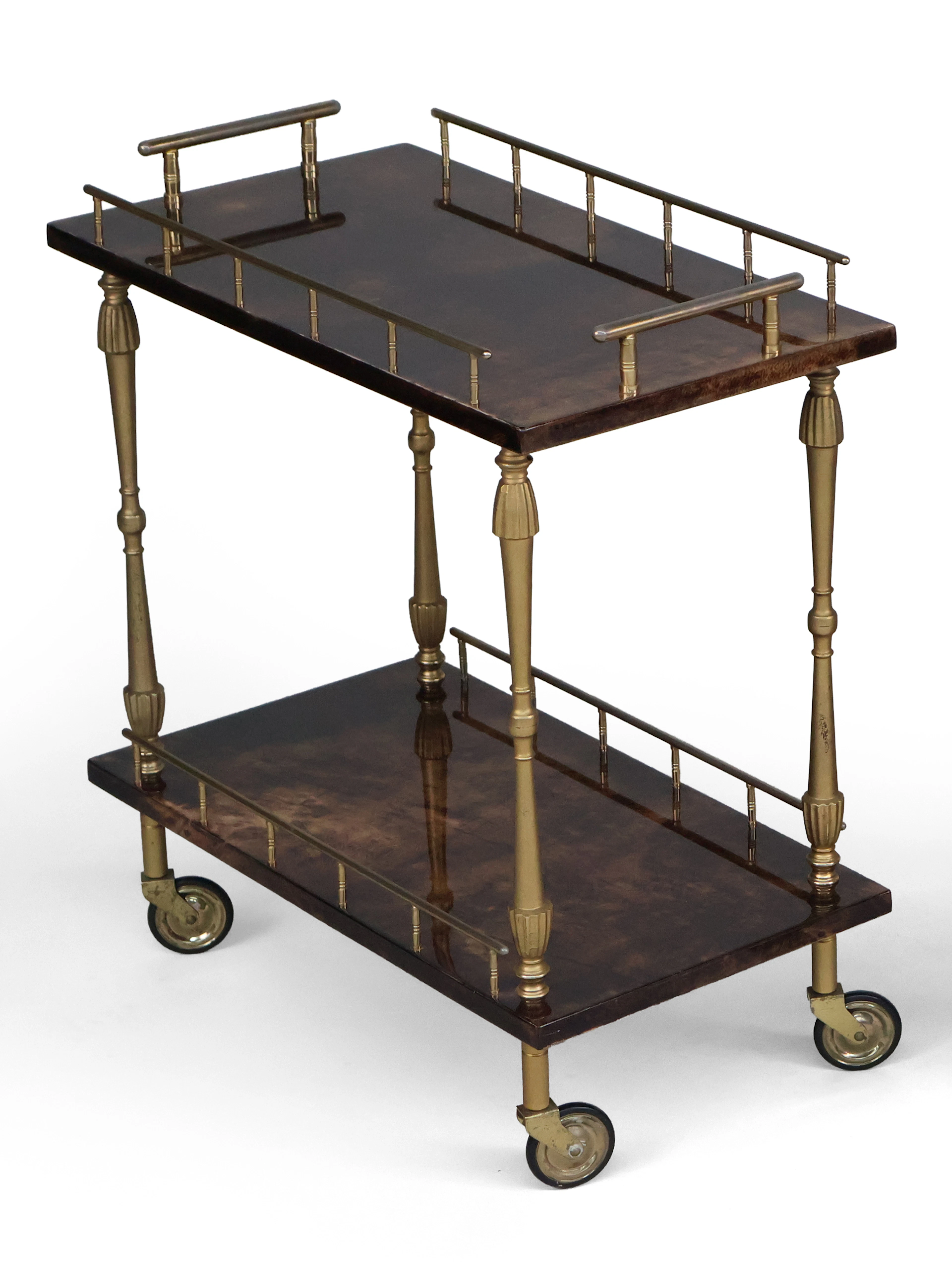 Aldo Tura Goatskin and Brass Diminutive Bar Cart