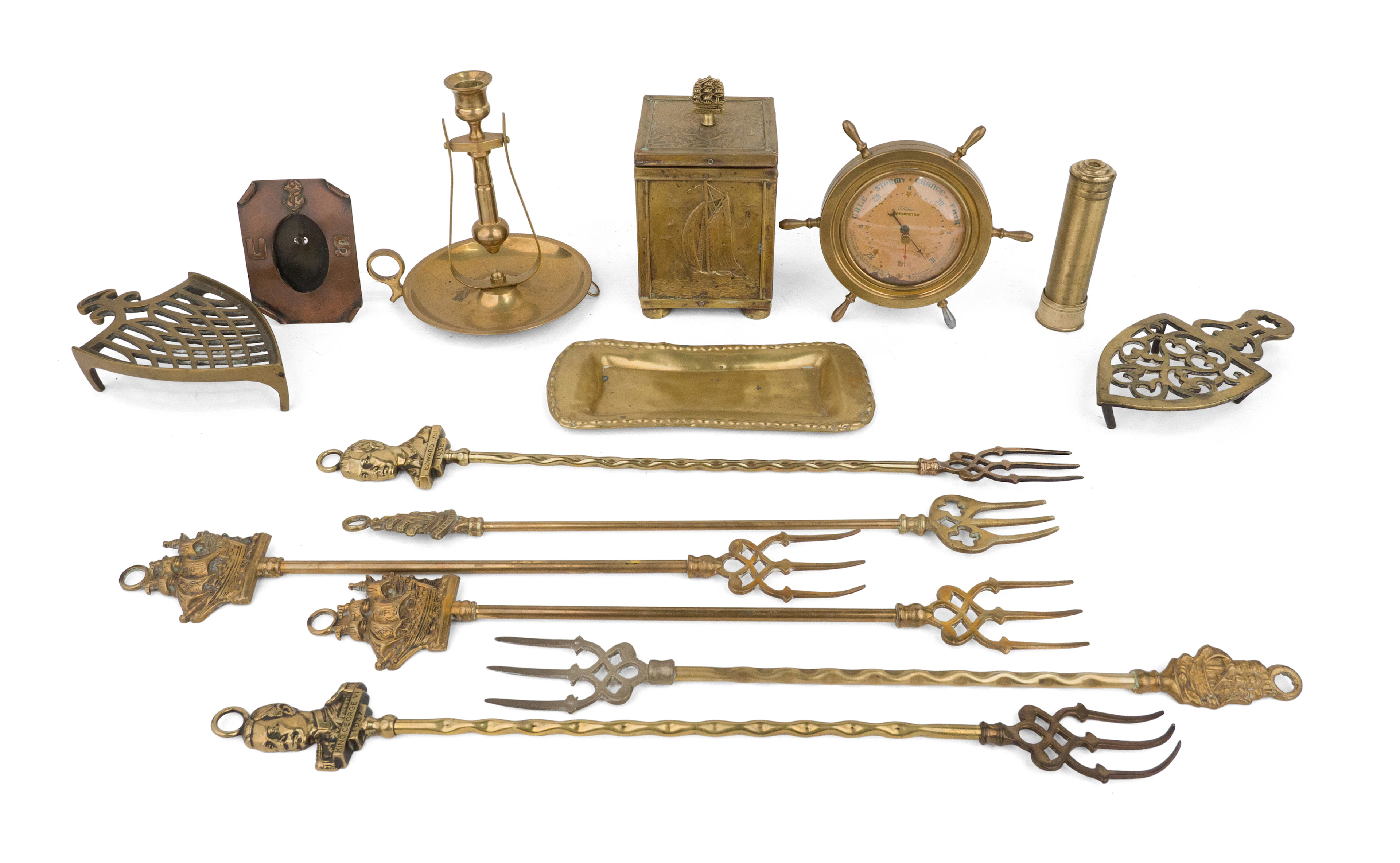 Group of Brass Nautical Themed Table Articles
